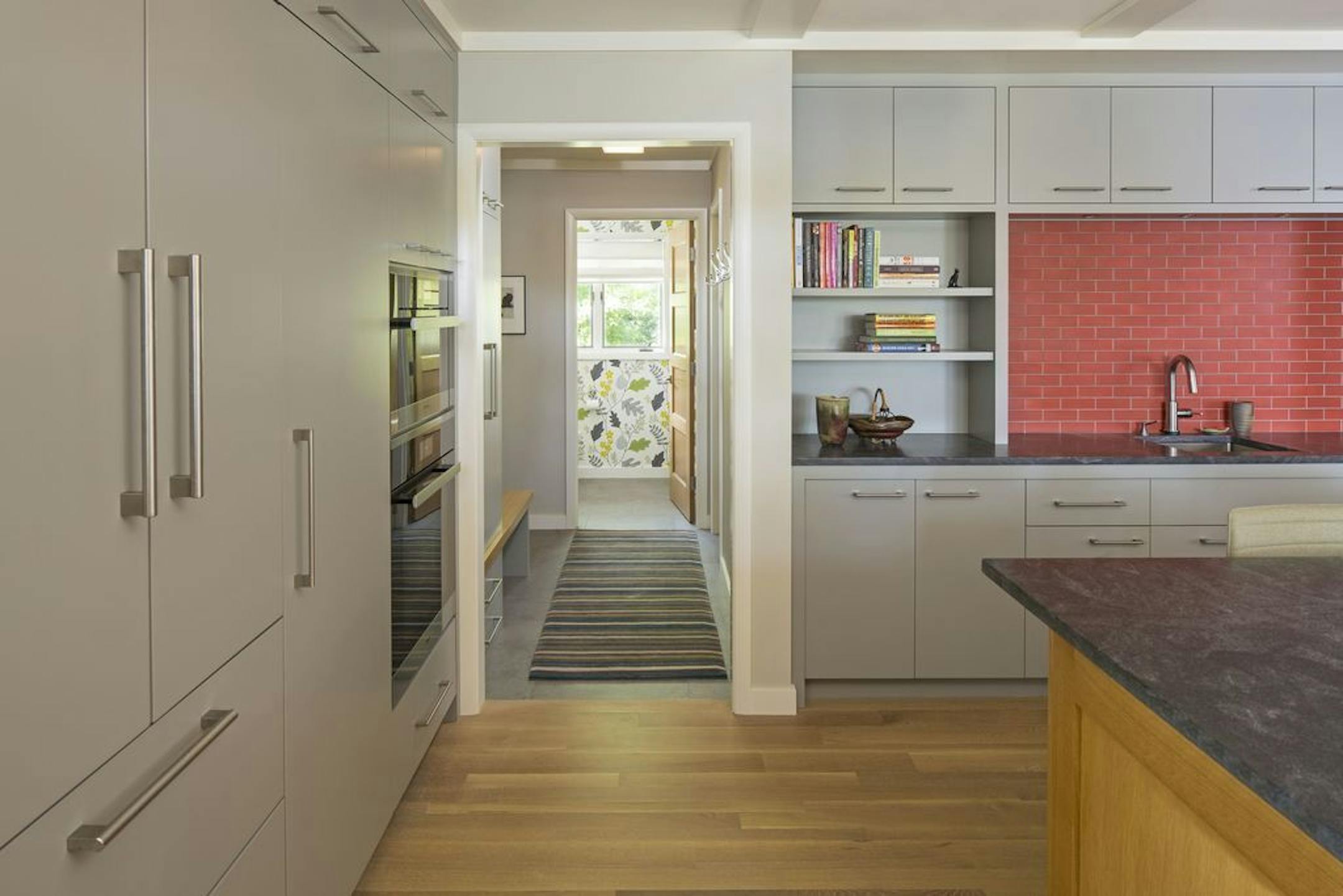 A tile backsplash adds a pop of color.
