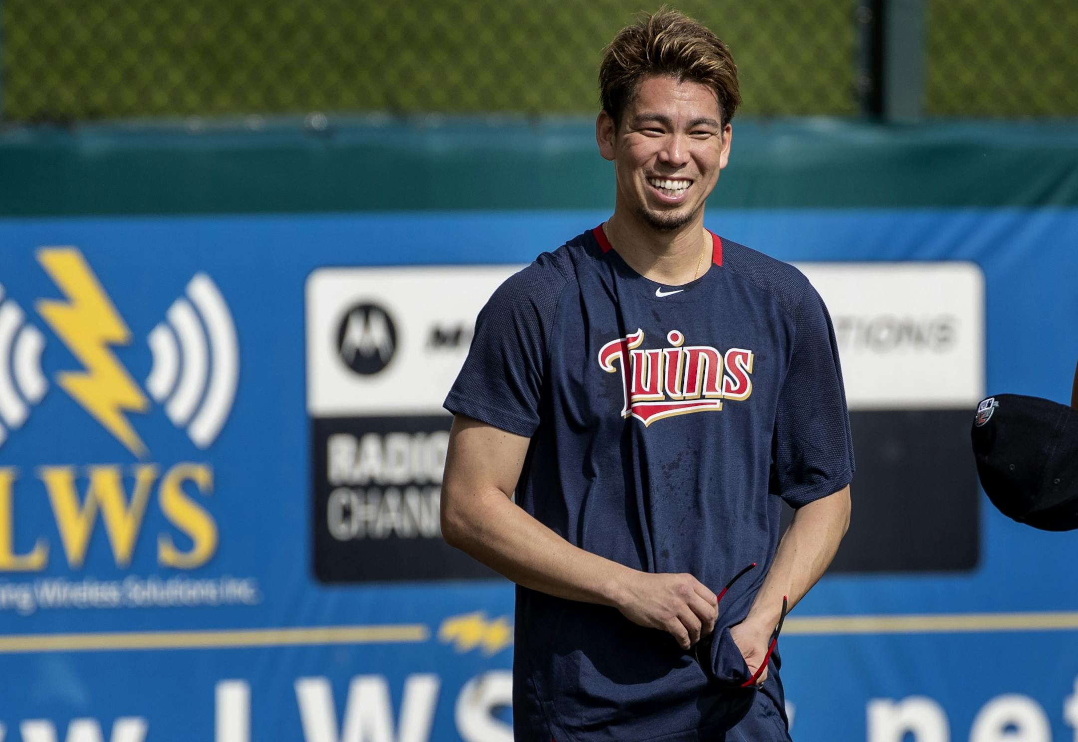 Minnesota Twins pitcher Kenta Maeda during practice on Thursday.