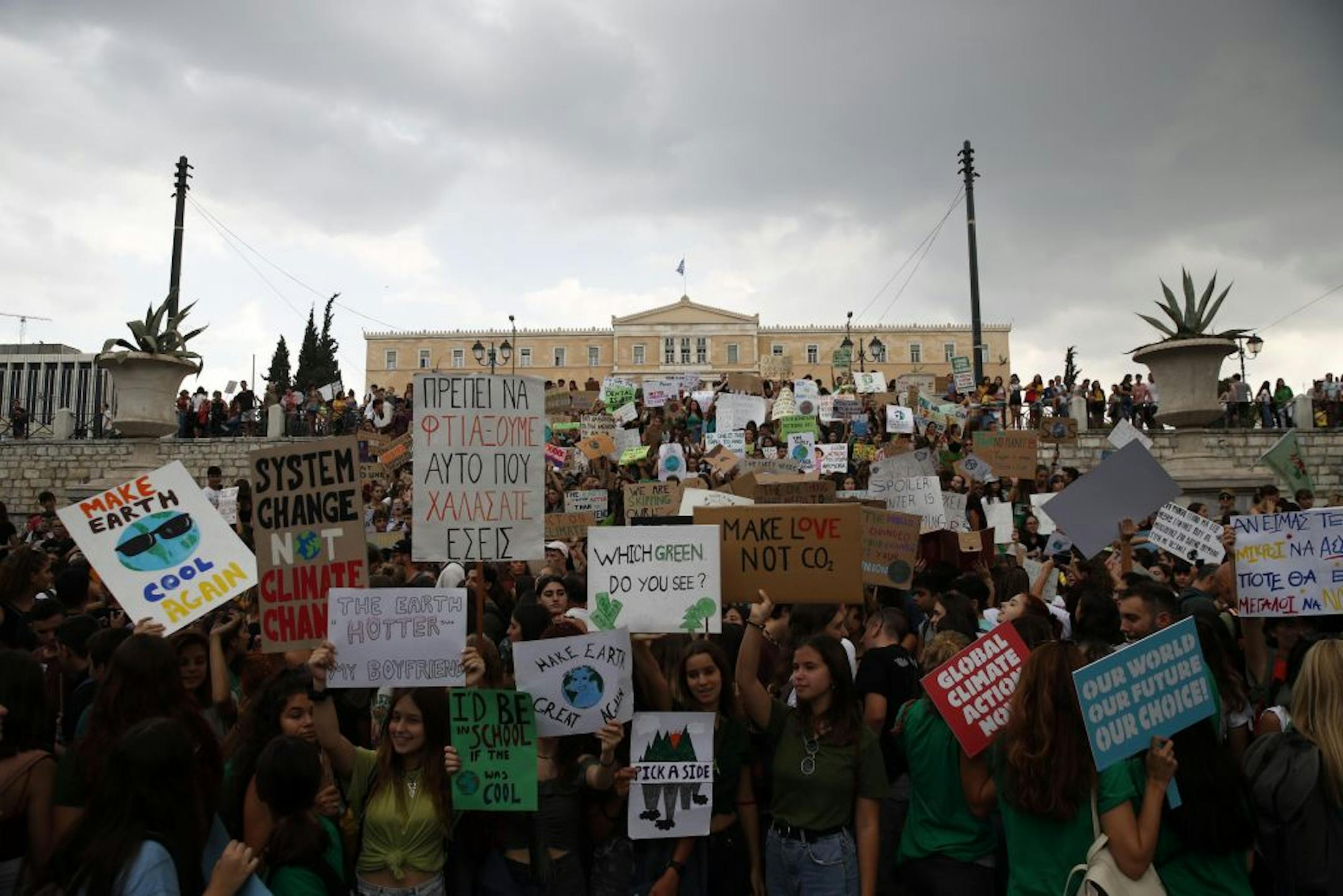 Climate protesters demonstrate in Athens, Friday, Sept. 20, 2019. Protesters around the world joined rallies on Friday as a day of worldwide demonstrations calling for action against climate change began ahead of a U.N. summit in New York.