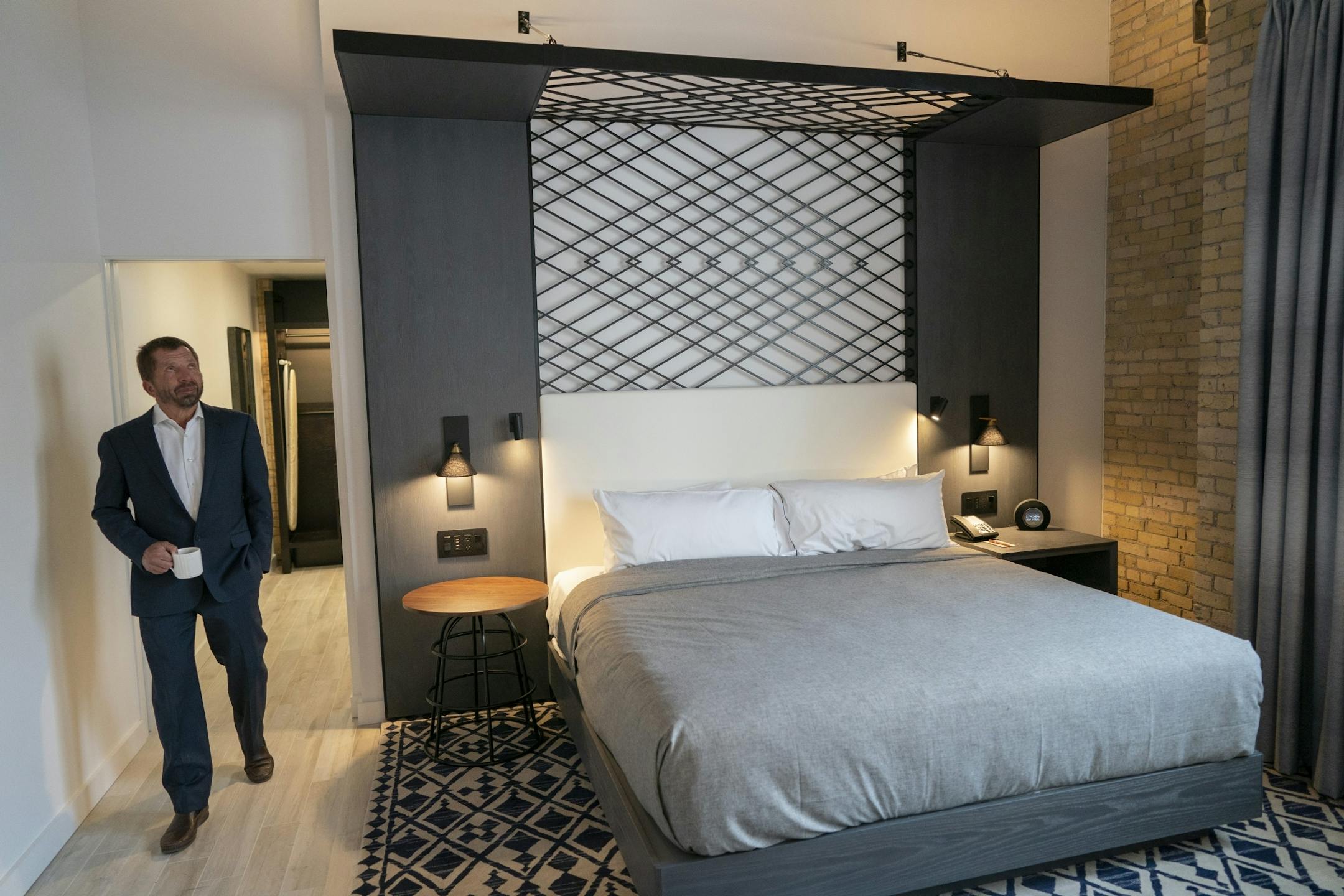 George Sherman, chief executive of Sherman Associates gave a tour of a room at the Canopy by Hilton at Thresher Square Monday February 25, 2019 in Minneapolis, MN.