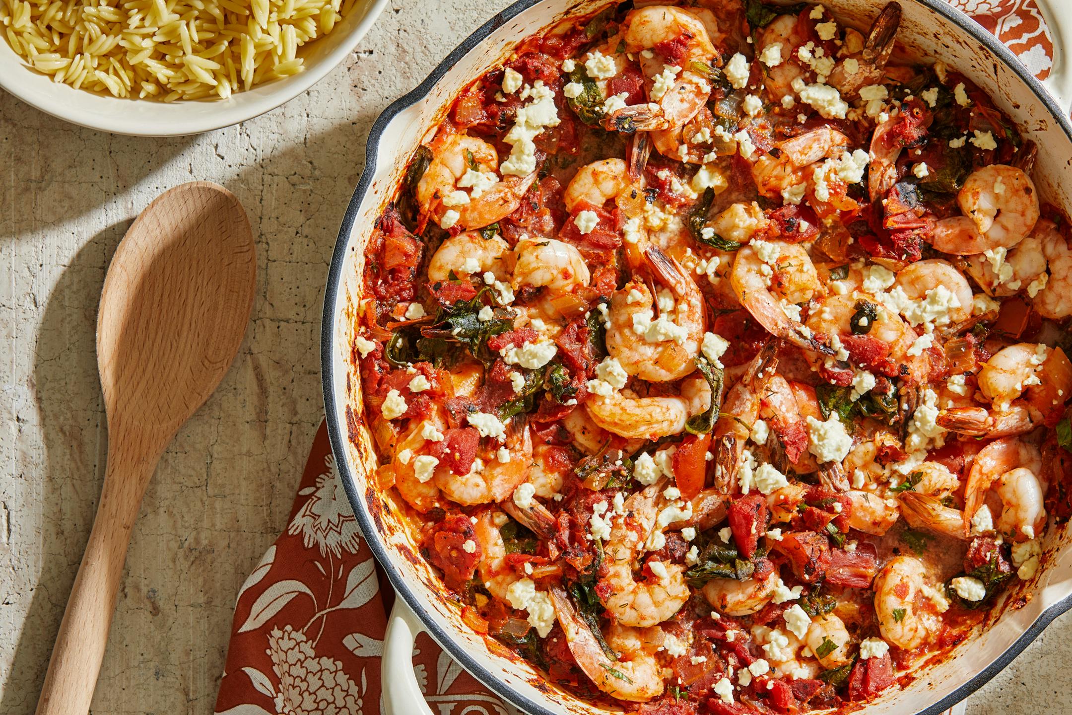 This shrimp and feta skillet deserves to be in your regular rotation. MUST CREDIT: Photo for The Washington Post by Tom McCorkle