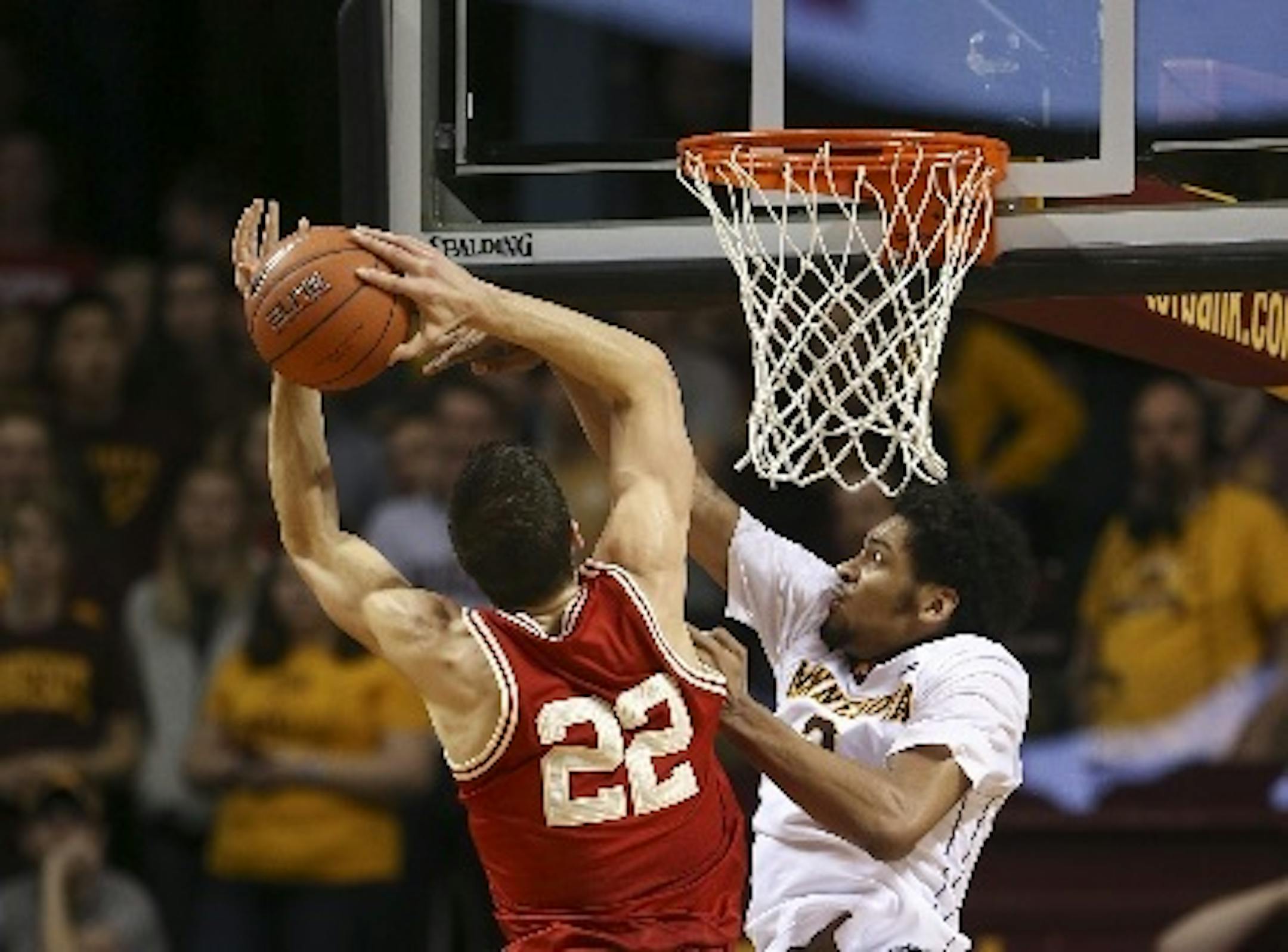 Wisconsin sophomore center Ethan Happ (22), who finished with 28 points, 12 rebounds and five blocks in a 78-76 overtime victory at Minnesota on Jan. 21, has scored under double figures four times in the last seven games.