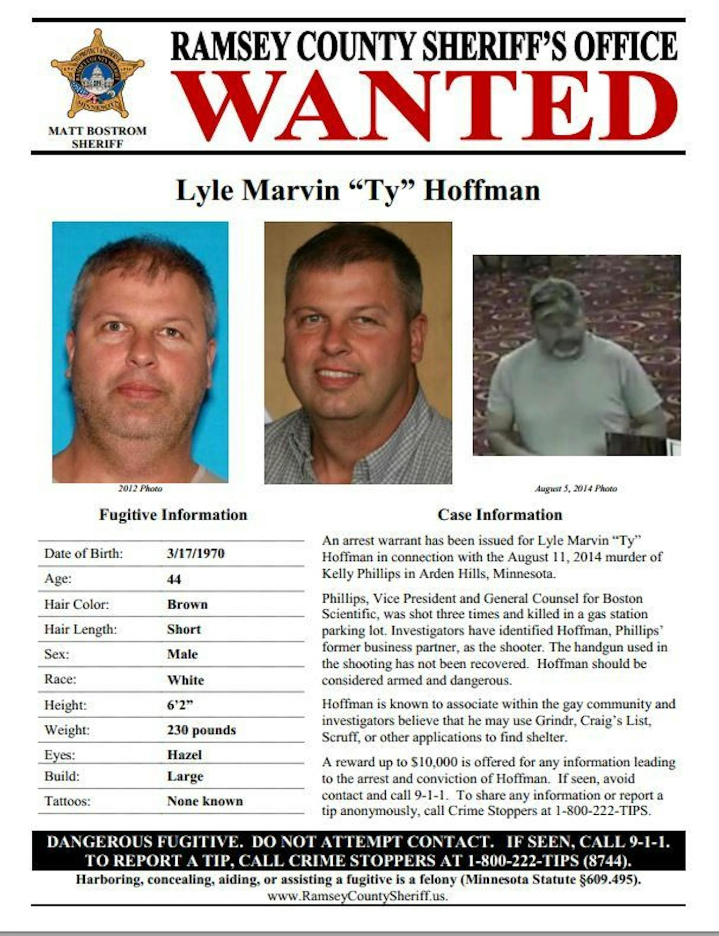 Wanted poster for Lyle "Ty" Hoffman