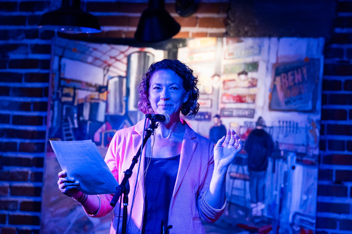 Mayor Emily Larson thanks her supporters and concedes to Roger Reinert in a speech at the Bent Paddle Brewery in Duluth, Minn., on Tuesday, Nov. 7, 2023. ] RICHARD TSONG-TAATARII • richard.tsong-taatarii @startribune.com