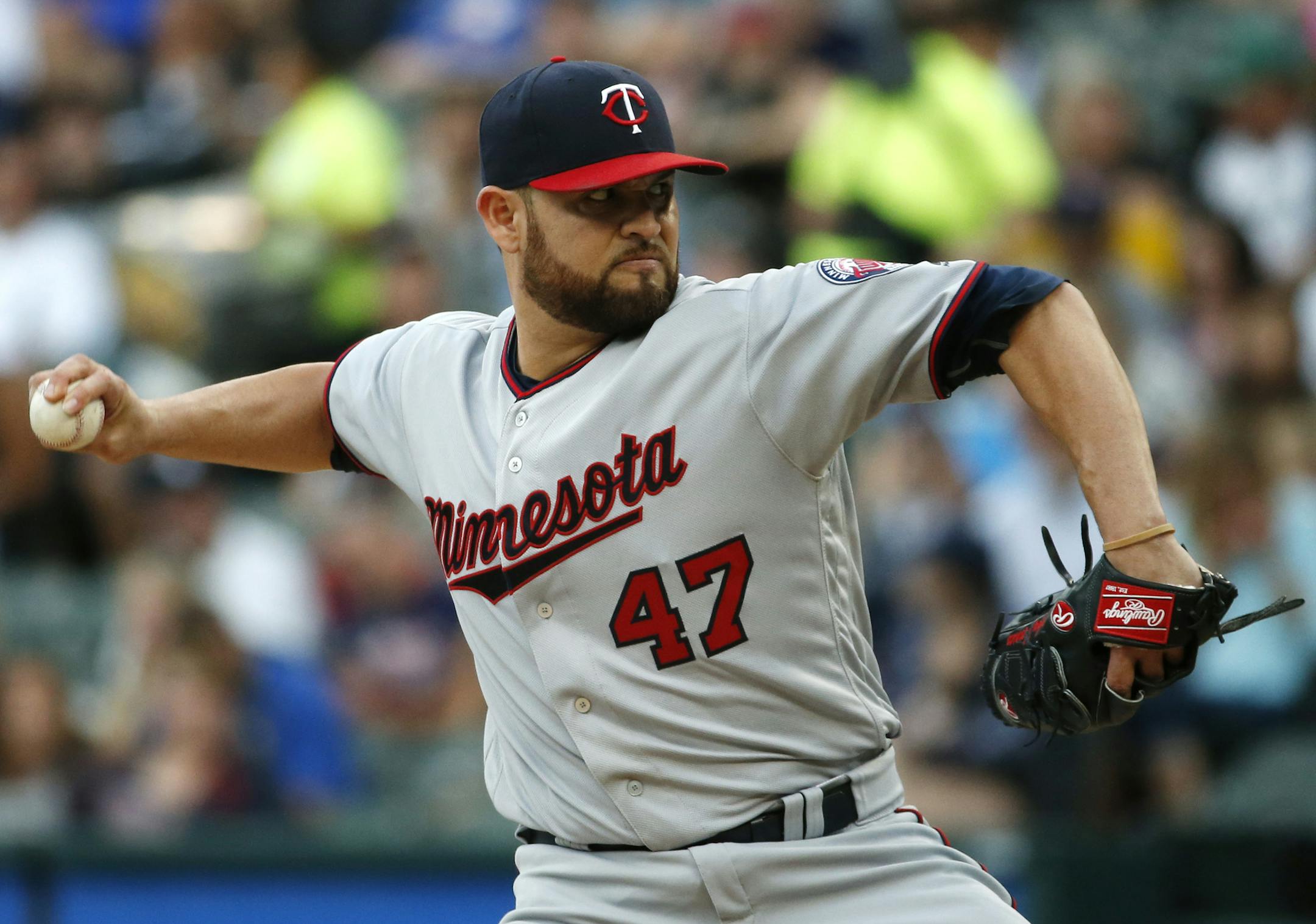 Minnesota Twins starter Ricky Nolasco throws against the Chicago White Sox during the first inning of a baseball game in Chicago, Wednesday, June 29, 2016. (AP Photo/Nam Y. Huh)