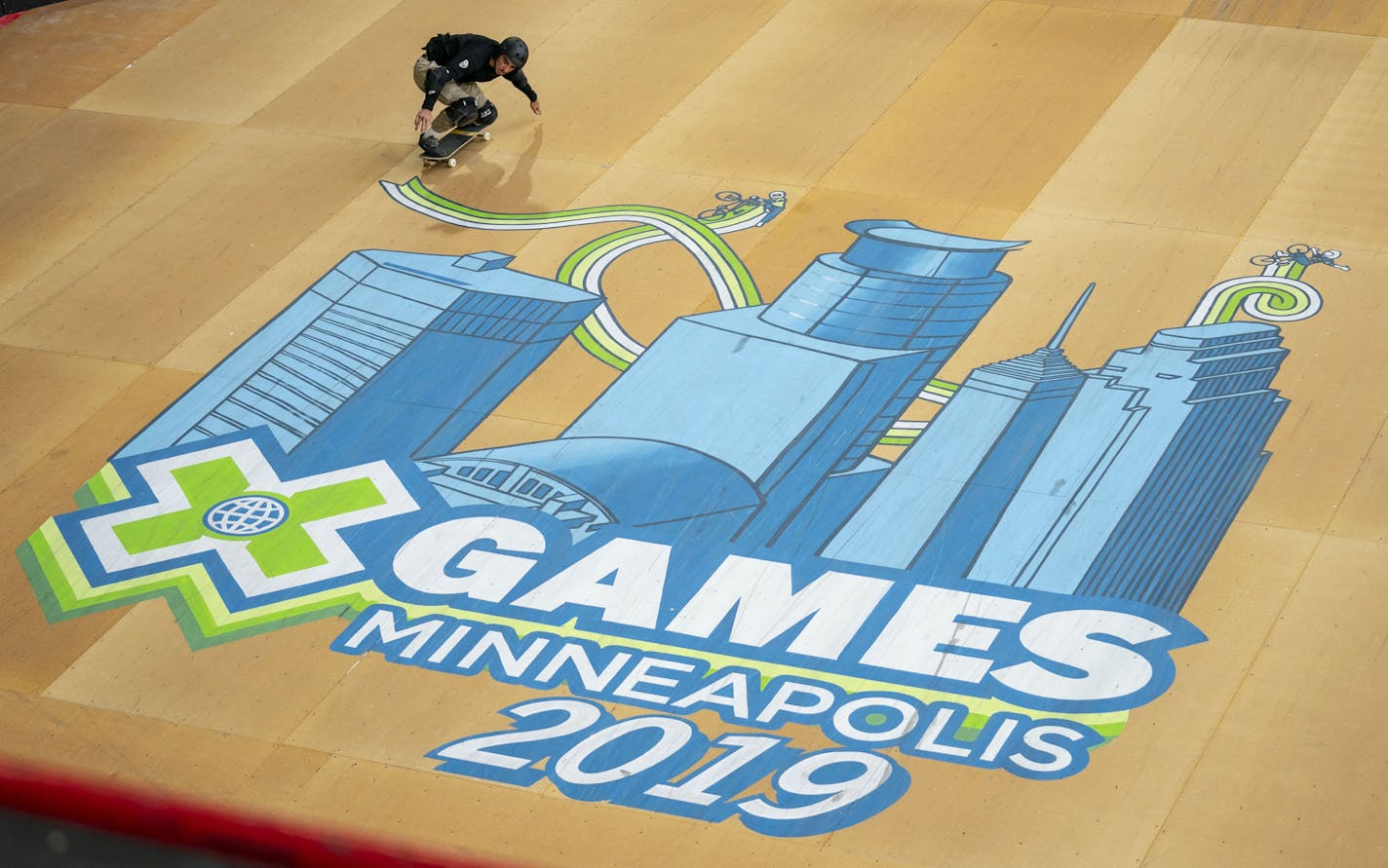 ALEX KORMANN &#x2022; alex.kormann@startribune.com The first day of X Games competition kicked off Thursday August 1, 2019 at U.S. Bank stadium with many of the big air events.