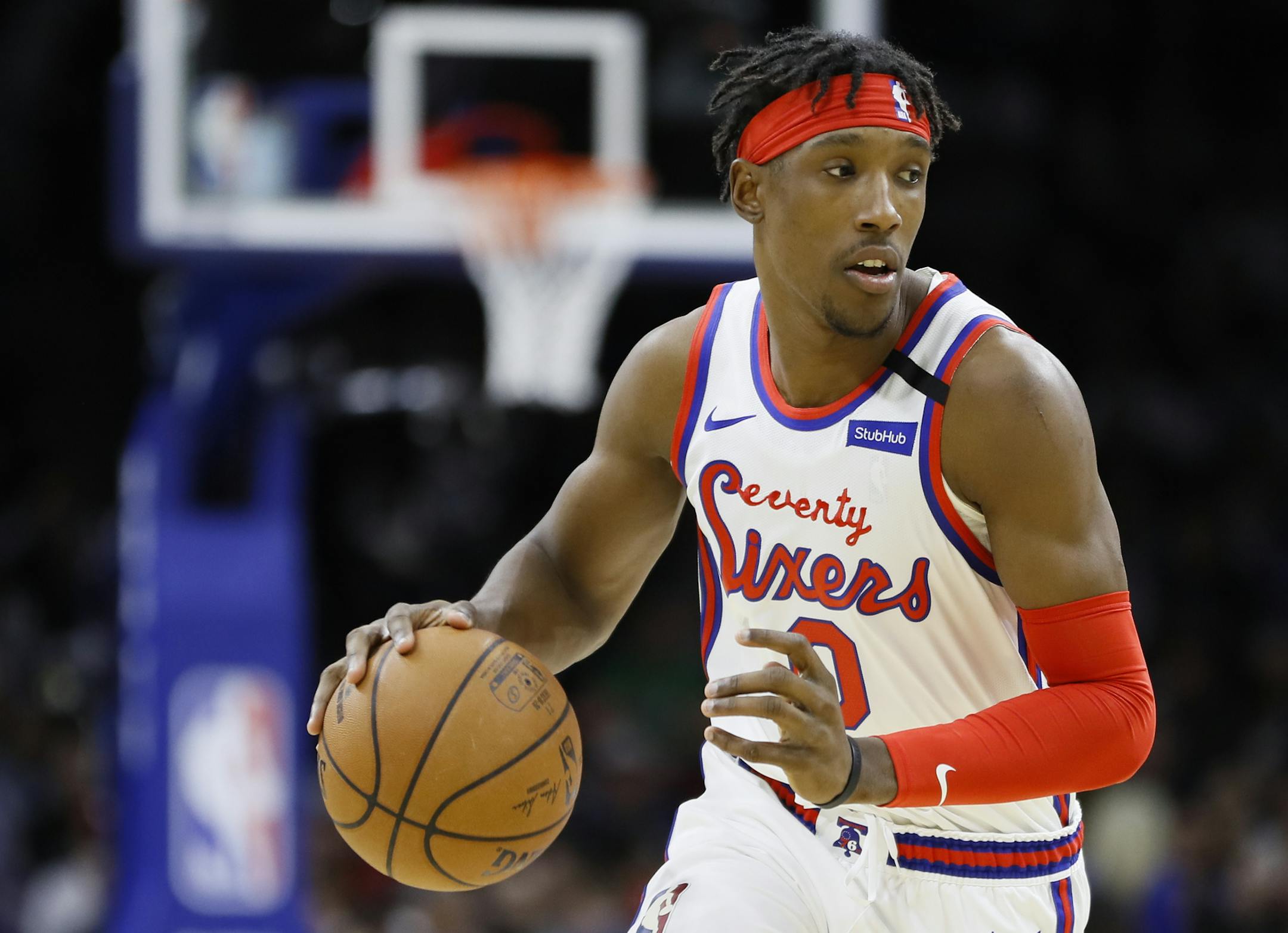 Philadelphia 76ers' Josh Richardson plays during an NBA basketball game against the Boston Celtics, Thursday, Jan. 9, 2020, in Philadelphia. (AP Photo/Matt Slocum)