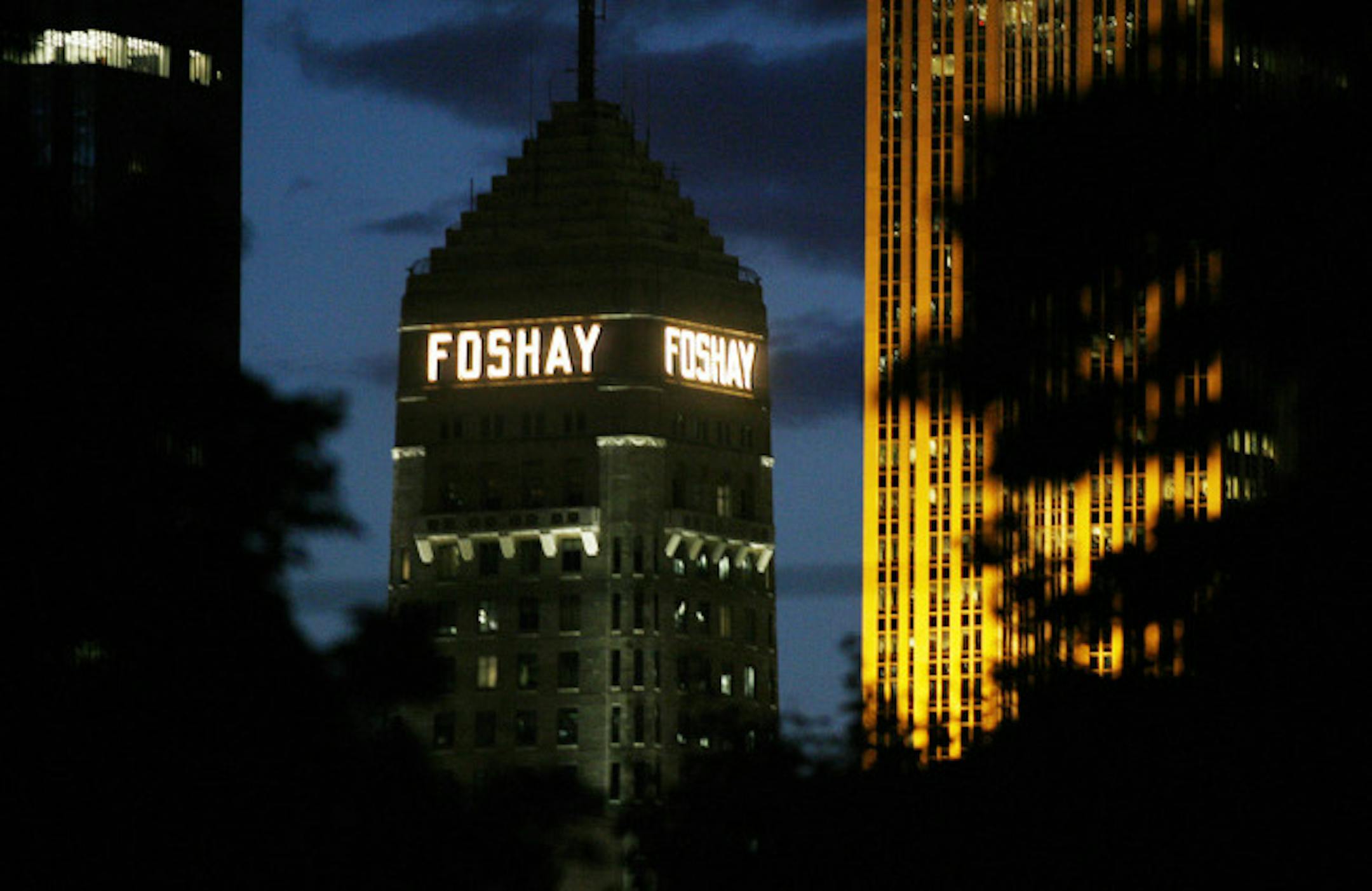 The Foshay Tower lit up Tuesday night downtown Minneapolis. This photograph was taken from Clinton Avenue in Minneapolis.