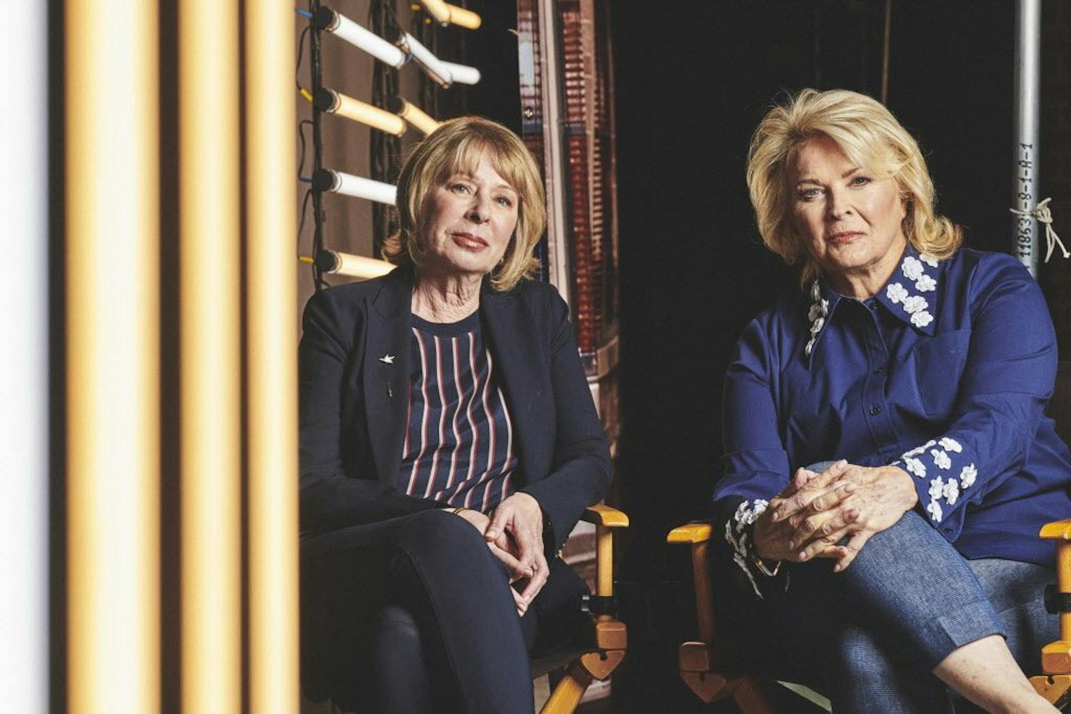 The "Murphy Brown" star Candice Bergen, right, with series creator Diane English, who are bringing the sitcom back 20 years later, in New York, Aug. 23, 2018. The revived "Murphy Brown" will have a definite point of view: anti-Trump and decidedly pro-press. "The only thing I can thank him for," Bergen said of the president, "is to have given us unplowed fields of material."