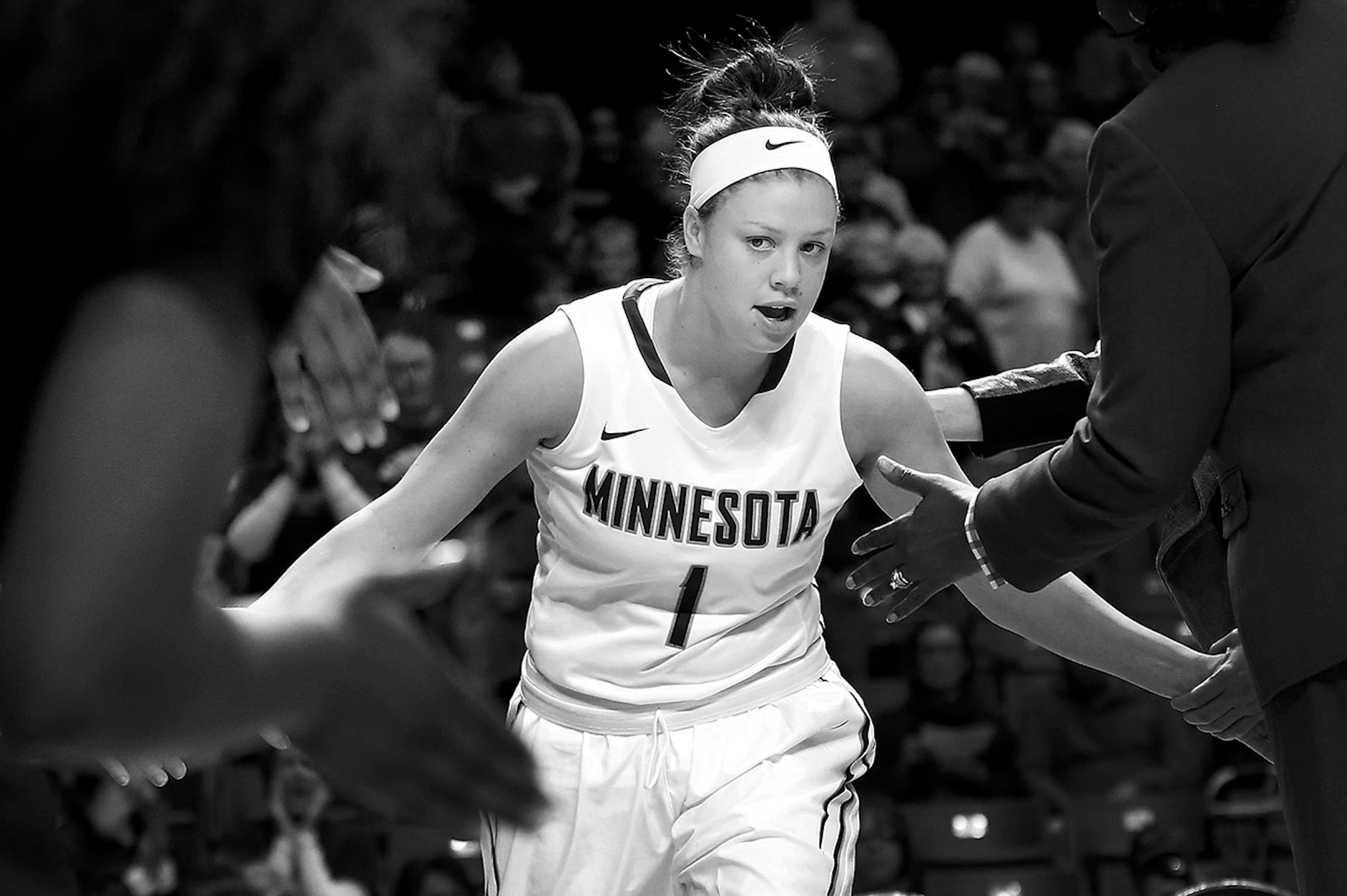 Rachel Banham ran out during team introductions before the first game of the season vs. Wofford on November 13, 2015. The game was the first for Banham after her season ending injury, which occurred December of 2014. Although the injury happened during her senior year Banham received a medical hardship waiver to return for 2015-16 season.