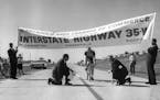 Opening of Interstate Highway 35W. Minneapolis STAR photo by Bonham Cross, August 17, 1959. -- Minneapolis, Richfield, and Bloomington joined hands to