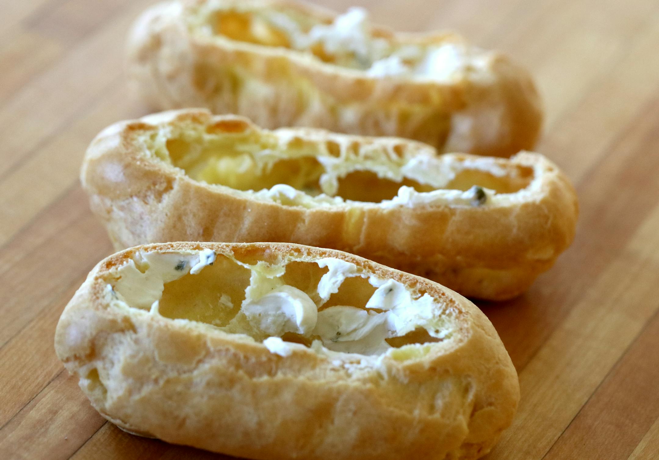Baking Central brings something new to the Easter brunch table with savory eclairs filled with scrambled eggs and a selection of accompaniments. [ Star Tribune photo by TOM WALLACE ï tom.wallace@startribune.com