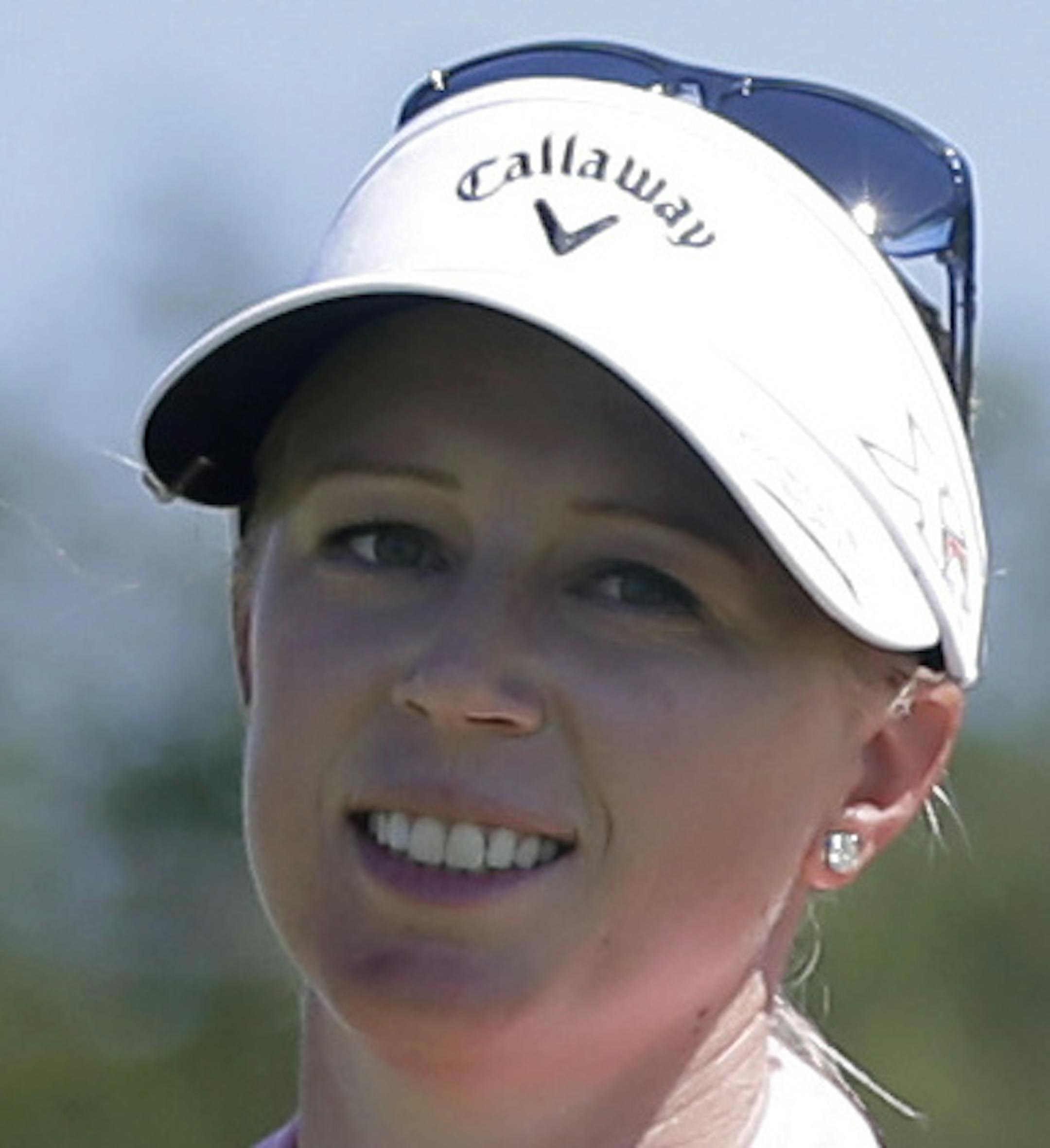 Morgan Pressel smiles after her putt for birdie on the third hole of the second round of the ShopRite LPGA Classic golf tournament, Saturday, May 30, 2015, in Galloway Township, N.J. (AP Photo/Mel Evans) ORG XMIT: OTKME102