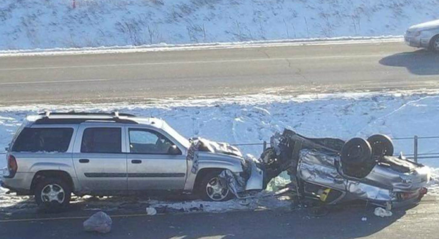 A view of the crash on Hwy. 10 in Coon Rapids on Wednesday night.