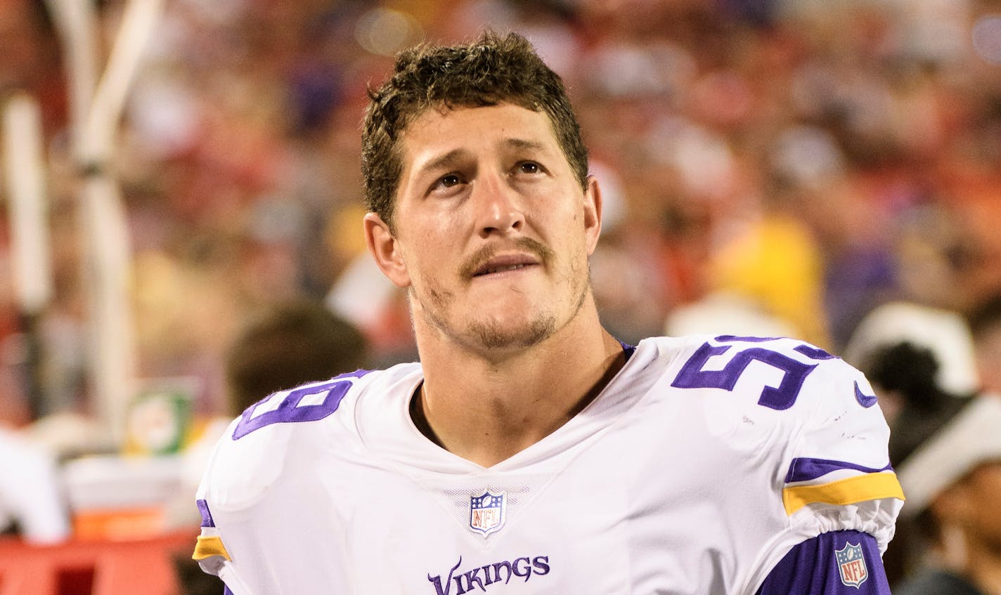 Minnesota Vikings outside linebacker Nick Vigil during the second half of a preseason NFL football game against the Kansas City Chiefs, Friday, Aug. 27, 2021 in Kansas City, Mo. (AP Photo/Reed Hoffmann)