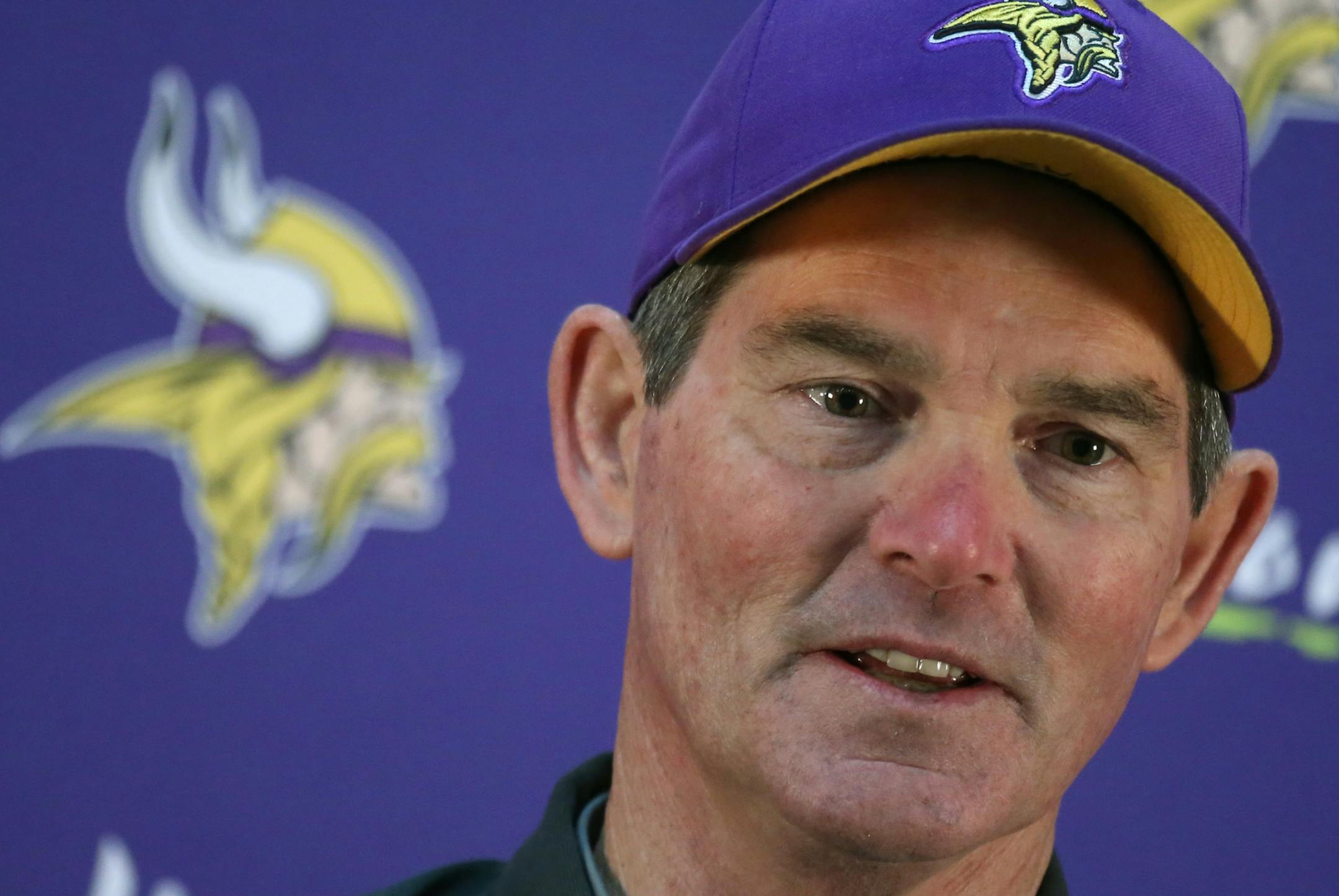 Vikings coach Mike Mike Zimmer answered media questions before the after noon session of the rookie mini camp at Winter Park on 5/16/14.
