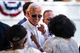 President Joe Biden greets attendees during a campaign event in Harrisburg, Pa., on Sunday.