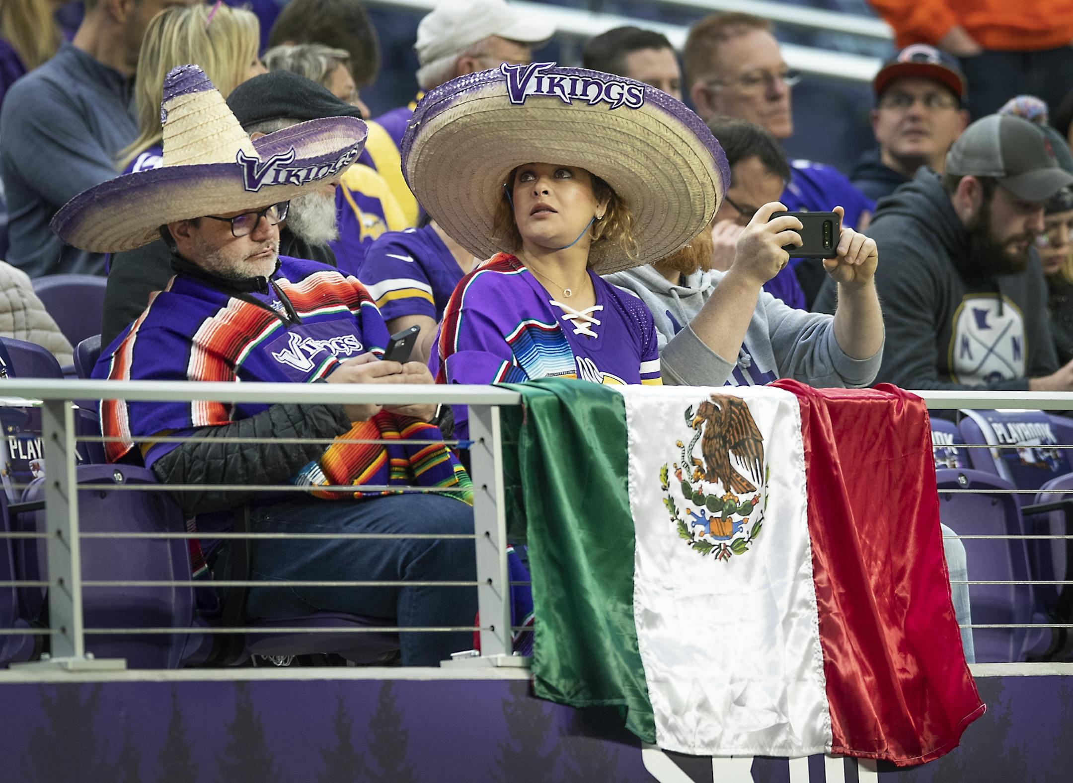 Minnesota Vikings fans showed their pride for the Vikings and Mexico from the stands before the game.