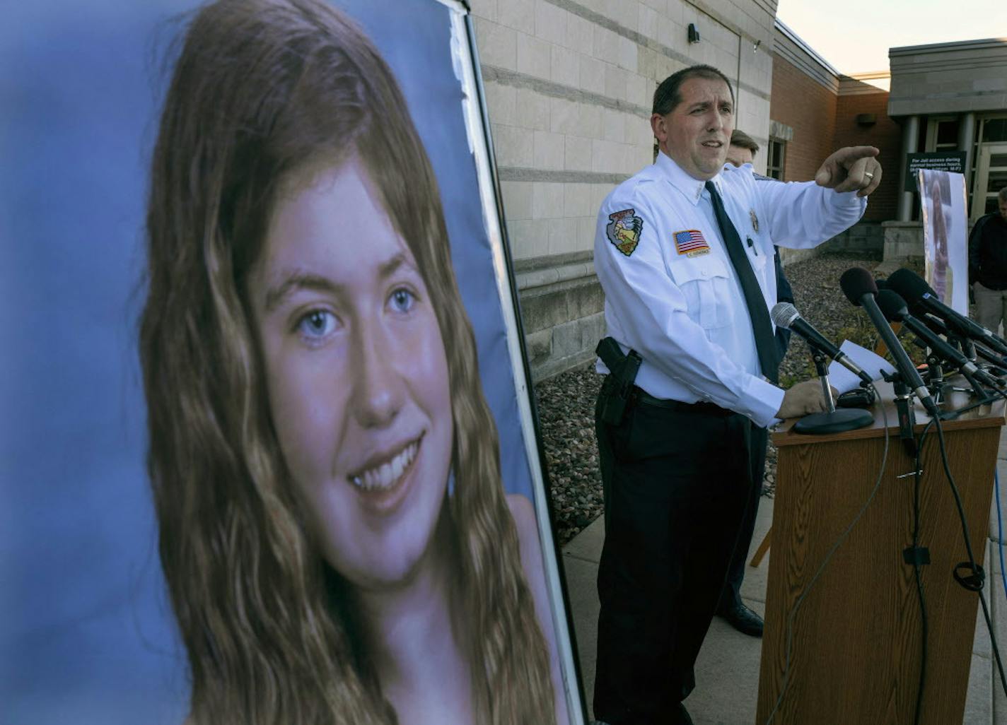 Barron County Sheriff Chris Fitzgerald speaks during a press conference about 13-year-old Jayme Closs who has been missing since her parents were found dead in their home Wednesday Oct. 17, 2018 in Barron, Wis. Investigators have been searching for 13-year-old Jayme Closs since deputies responding to a 911 call early Monday found her parents dead in their home in Barron. The girl, who was ruled out as a suspect on the first day, was gone when deputies arrived.