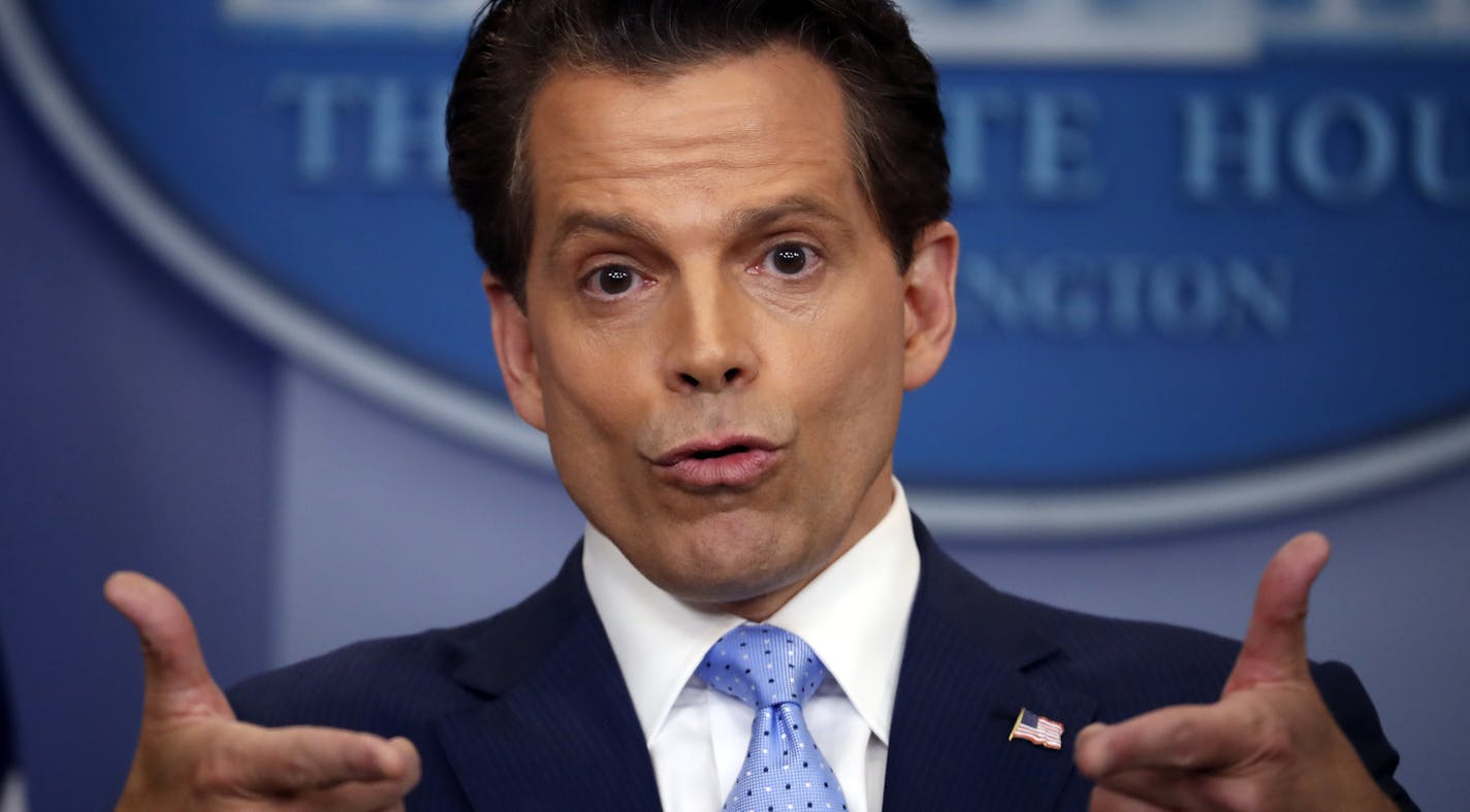 New White House communications director Anthony Scaramucci speaks to members of the media in the Brady Press Briefing room of the White House in Washington, Friday, July 21, 2017. (AP Photo/Pablo Martinez Monsivais)