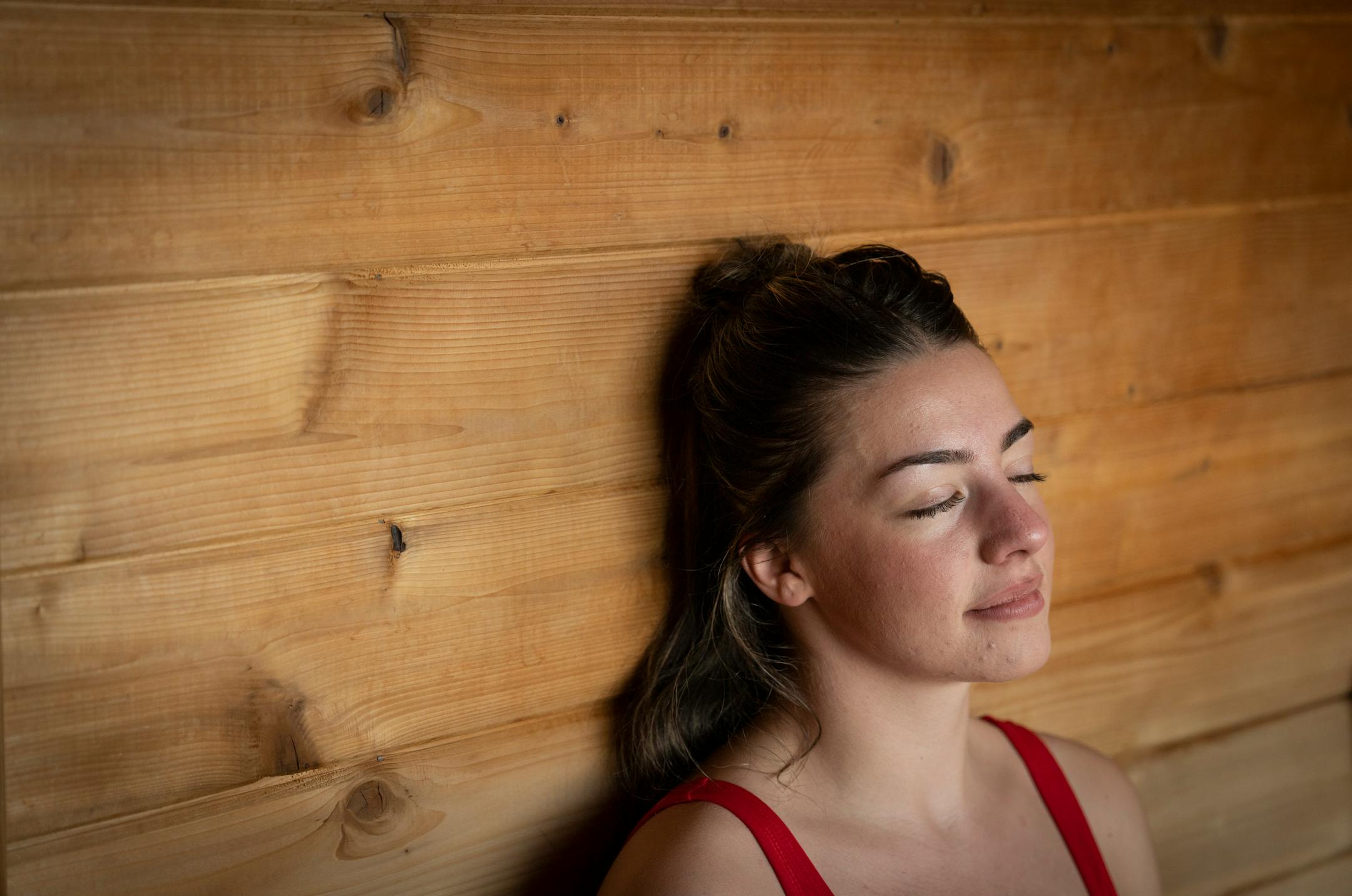 Ana Macy relaxes as she has a sauna session at Sisu and Löyly Sauna.