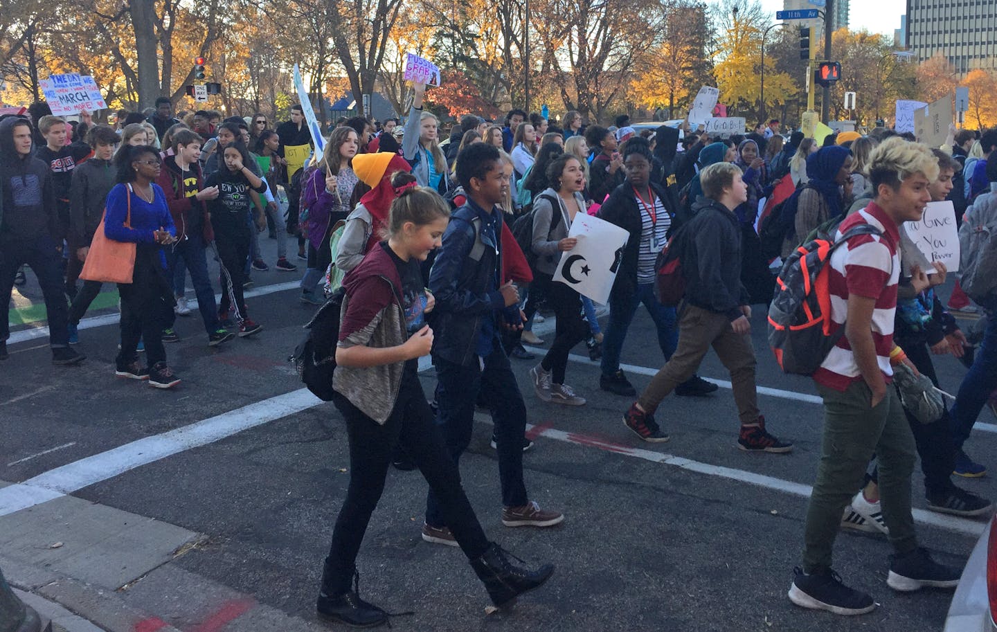 Minneapolis high school students protest President-elect Donald Trump on Friday afternoon.