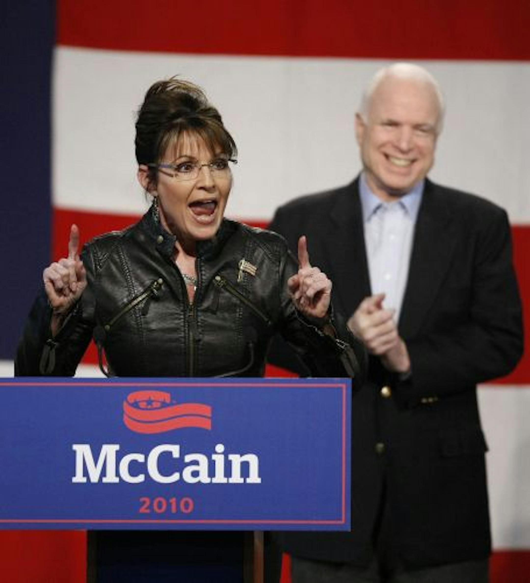 2008 Republican presidential nominee Sen. John McCain, and Sarah Palin, former Alaska governor and his vice presidential nominee