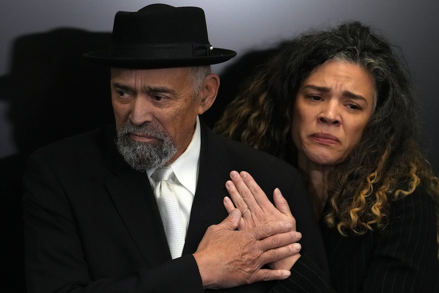 Louis Bellamy, the father of Lucas Bellamy, who died at the Hennepin County jail in 2022, was comforted by his daughter Sarah, Lucas’ sister, after 