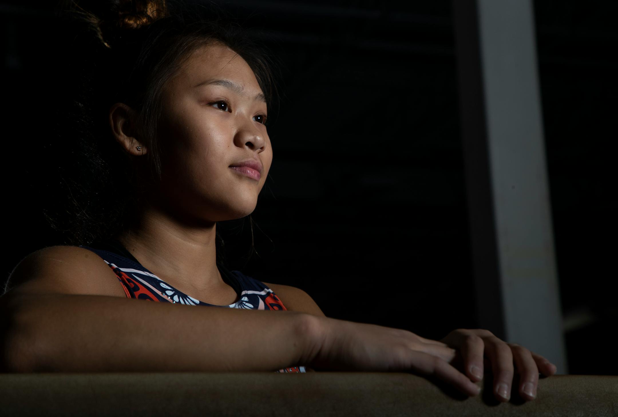 Gymnast Sunisa Lee of St. Paul photographed at the Midwest Gymnastics Center.