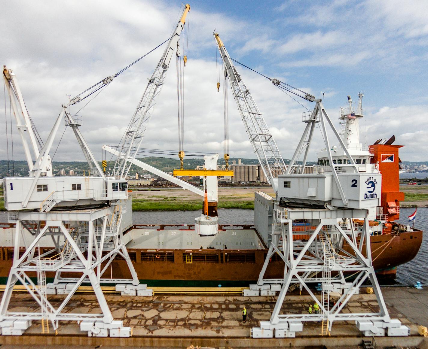 Wind turbine components being discharged at the Clure Public Marine Terminal in 2014.