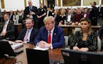 Former U.S. President Donald Trump, with lawyers Christopher Kise and Alina Habba, attends the closing arguments in the Trump Organization civil fraud