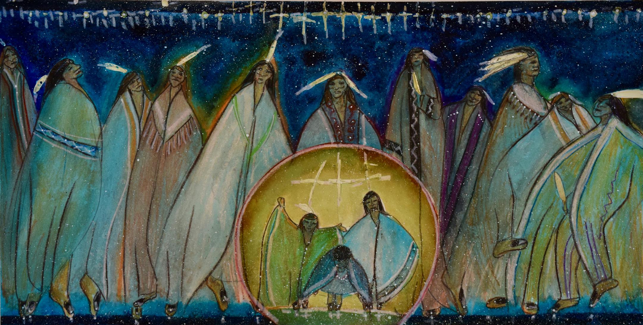 Image from "The Forever Sky" by Thomas Peacock, illustration by Annette S. Lee.