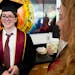 Elliott Tanner, 13, smiles while talking to his professors during a pre-graduation party Thursday, May 12, 2022 at the University of Minnesota in Minn