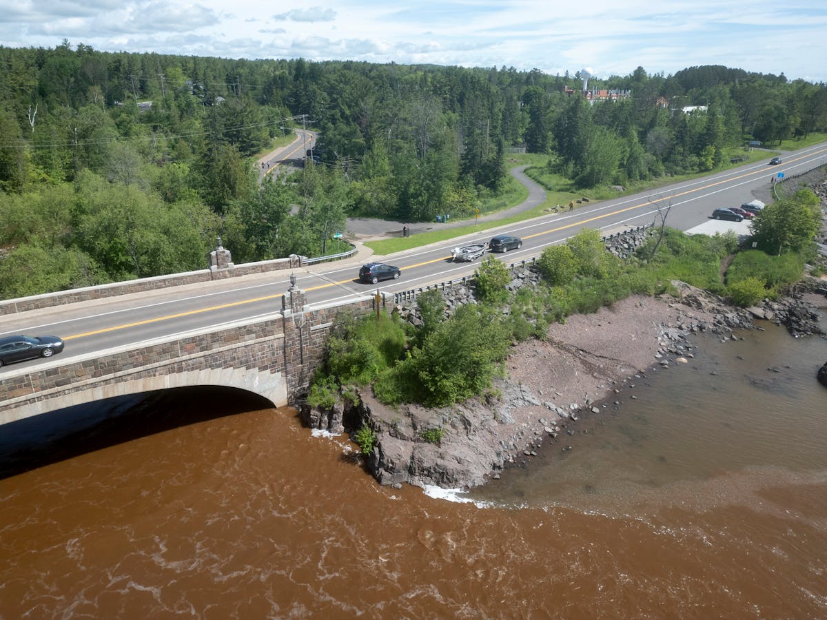 Flooding runoff from Lester River enters Lake Superior near Duluth on Wednesday.