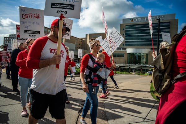 Nurses picketed at North Memorial Health in Robbinsdale on June 1, as a prelude to a three-day strike scheduled next week. Hospitals in the Twin Citie