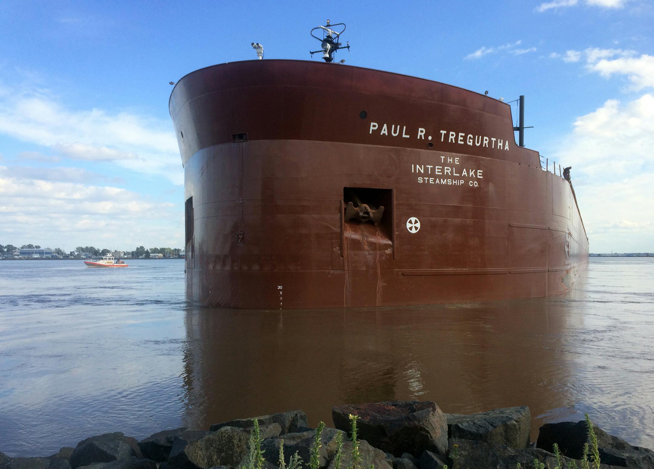The Paul R. Tregurtha appeared to be stuck about 50 feet from shore in Duluth Harbor on Saturday, Sept. 20, 2014.