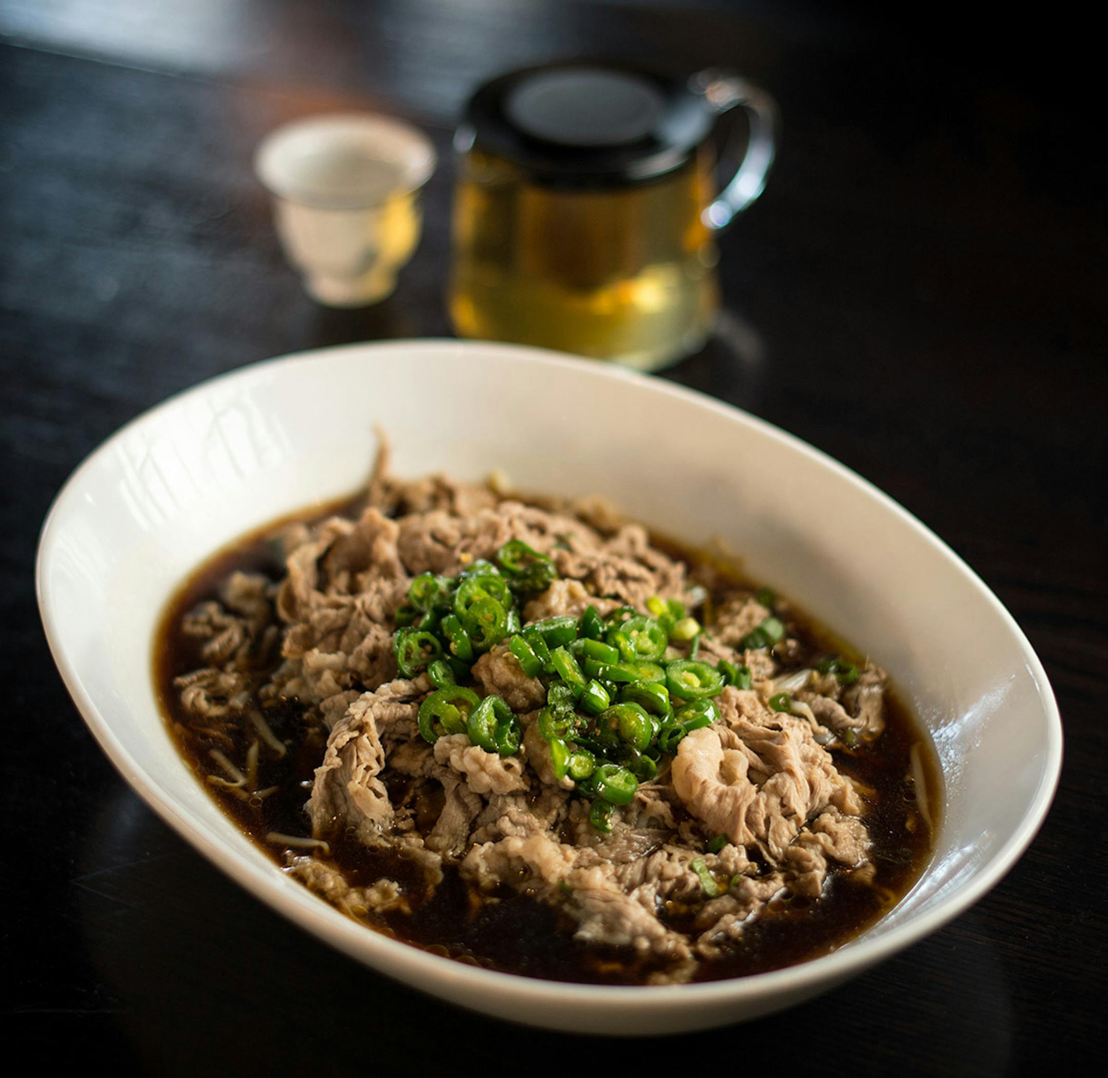 The Tea House's Serrano pepper beef.