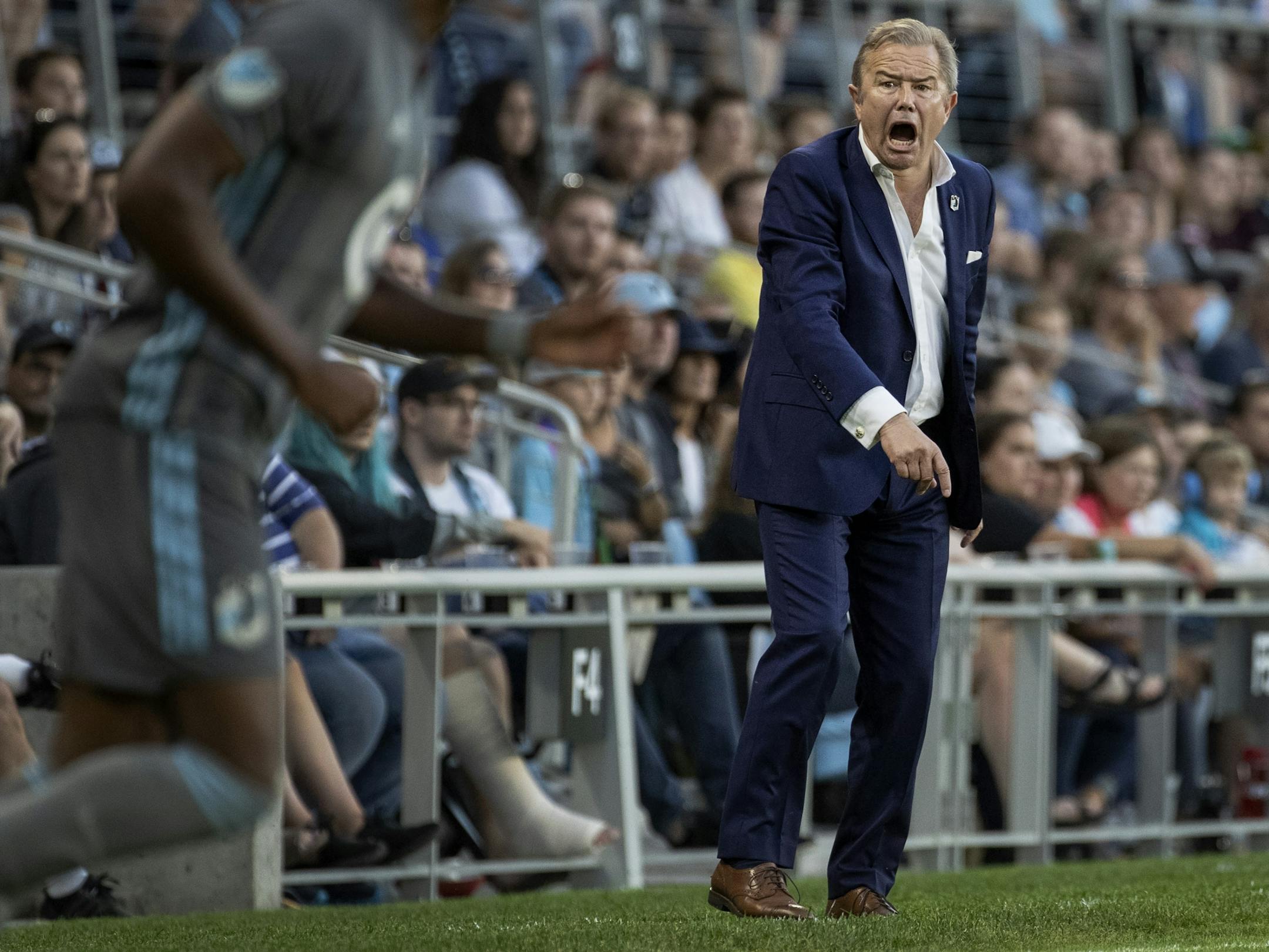 Minnesota United FC coach Adrian Heath in the second half.