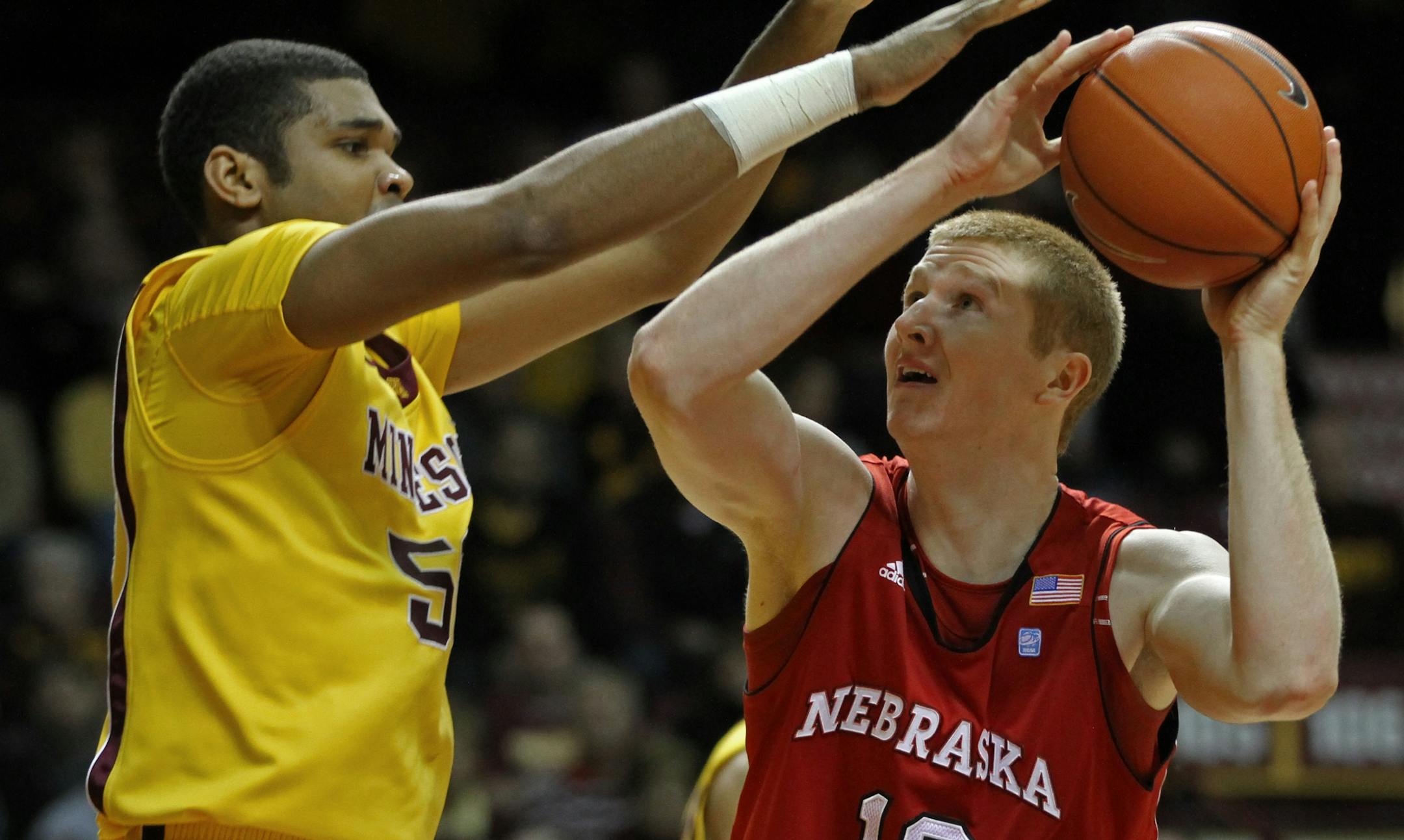 Ralph Sampson III defended as Nebraska's Brandon Ubel drove to the basket.