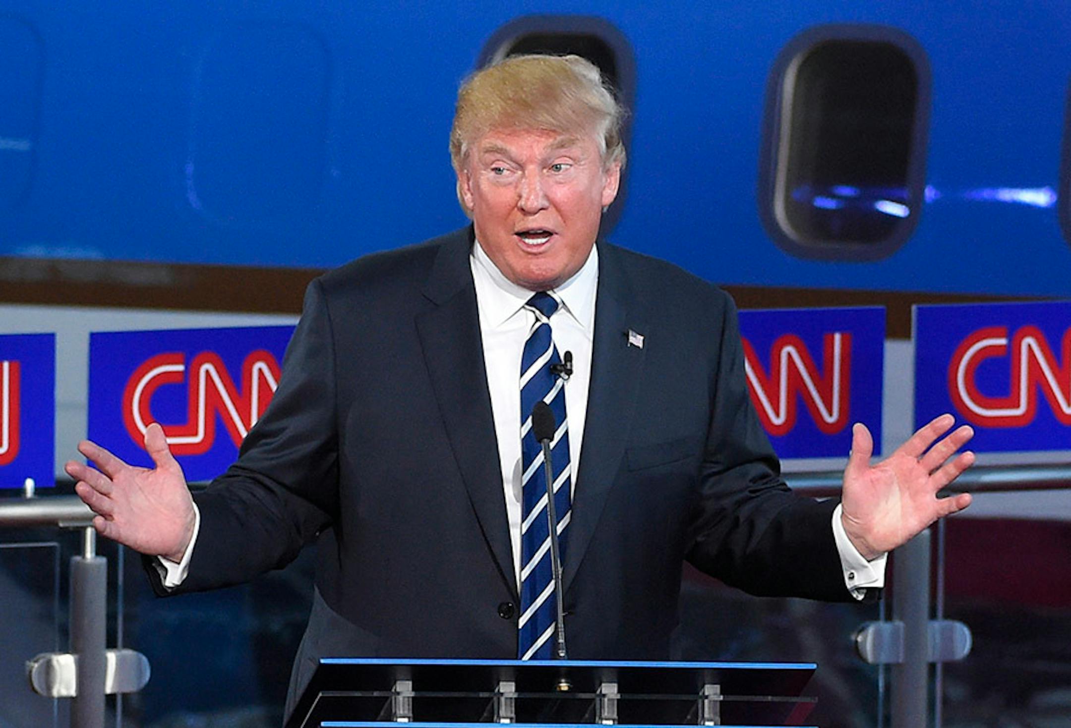 Republican presidential candidate, businessman Donald Trump, speaks during the CNN Republican presidential debate at the Ronald Reagan Presidential Library and Museum on Wednesday, Sept. 16, 2015, in Simi Valley, Calif.
