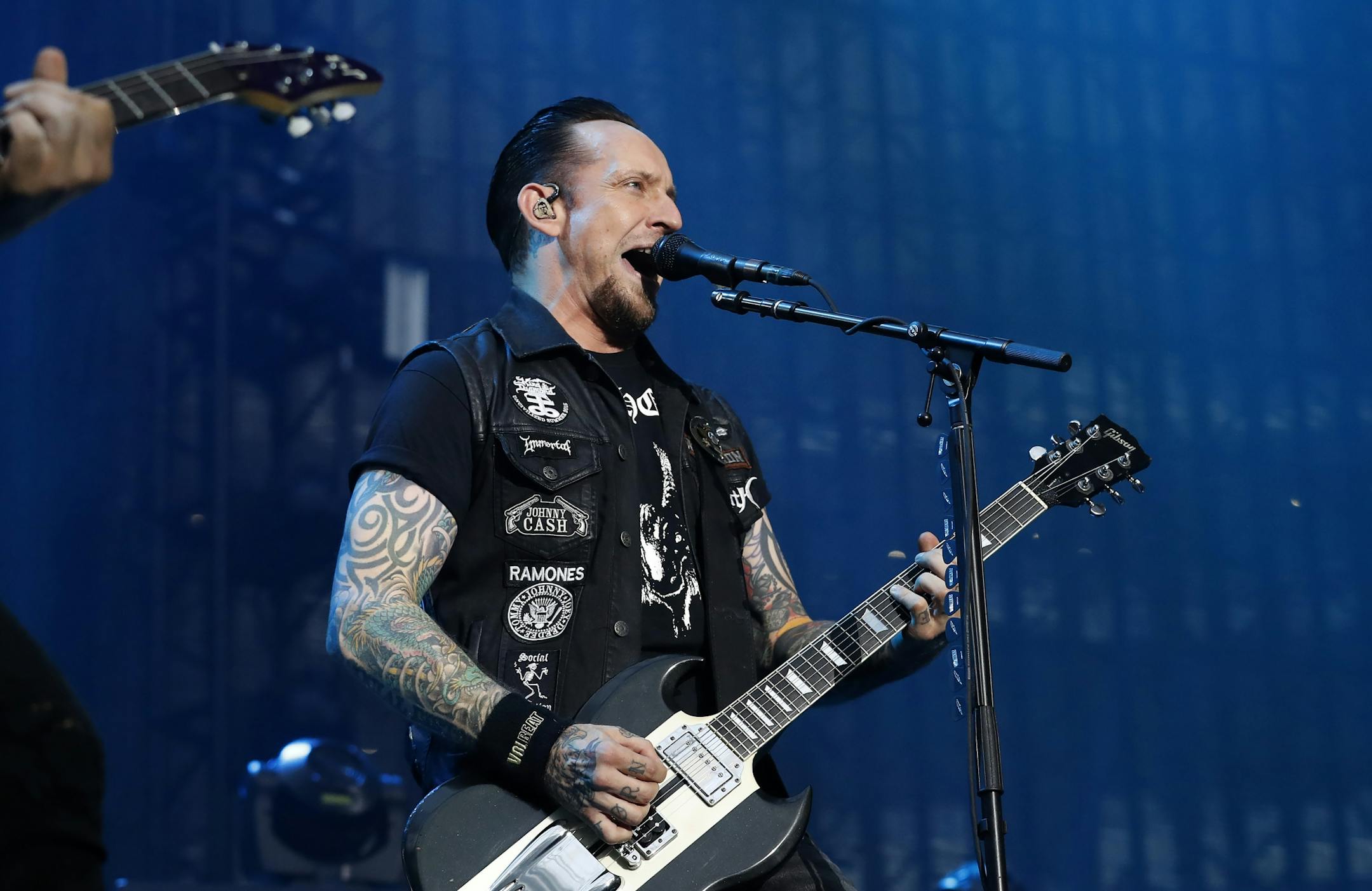 Michael Poulsen of Volbeat performed at US Bank Stadium on Saturday night.