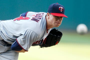 Minnesota Twins starting pitcher Kyle Gibson delivers against the Cleveland Indians during the first inning of a baseball game Tuesday, Aug. 2, 2016, 