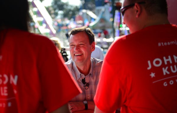 GOP candidate for Governor Jeff Johnson spoke to members of the press outside his booth at the Minnesota State Fair Thursday morning, challenging Gove