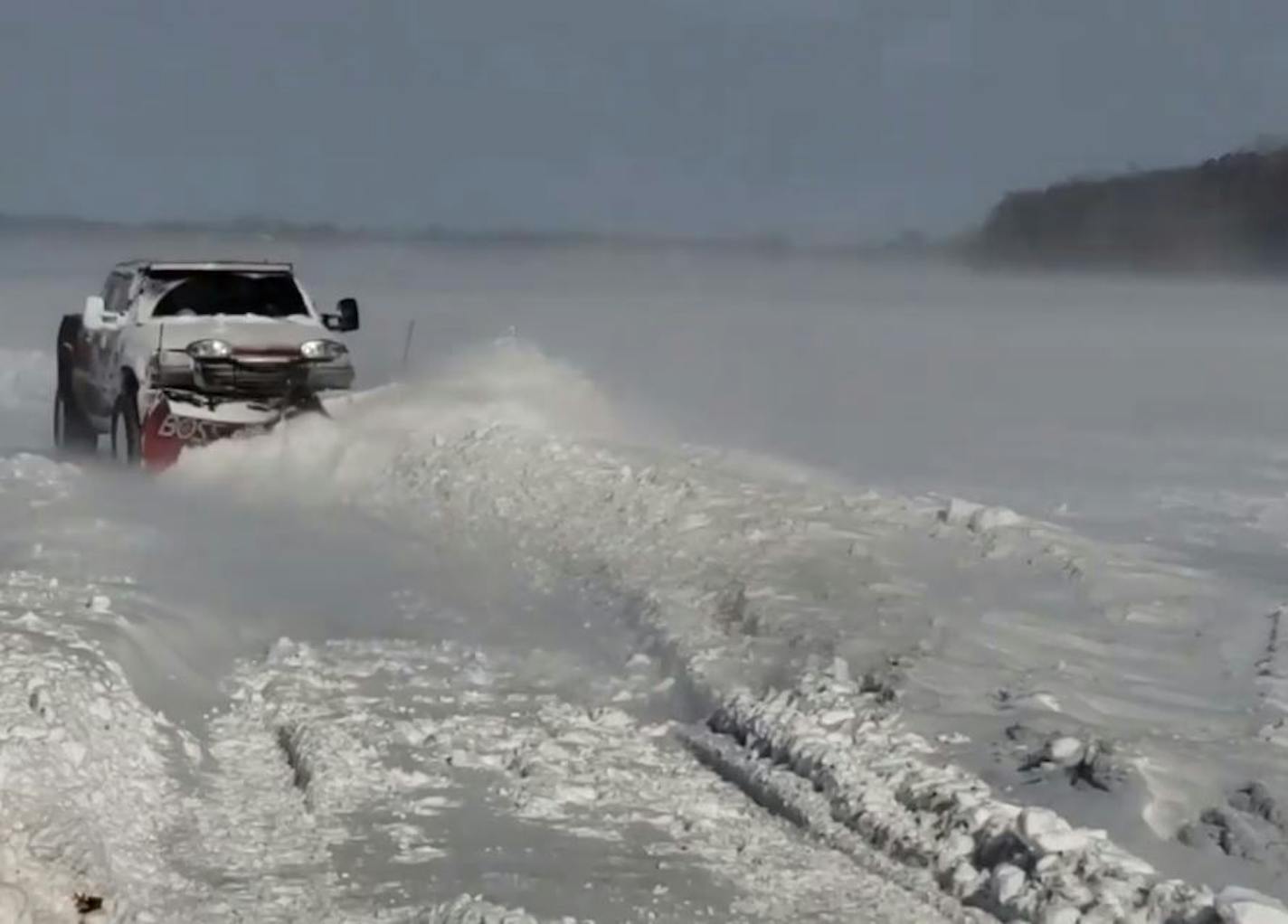 This ambitious citizen cleared a path on Green Lake in Chisago County as a helping hand for people on the ice Sunday.