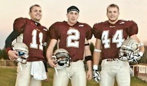 A photo of the Royalton team captains in 2005, included quarterback Nick Lanners (No. 11).