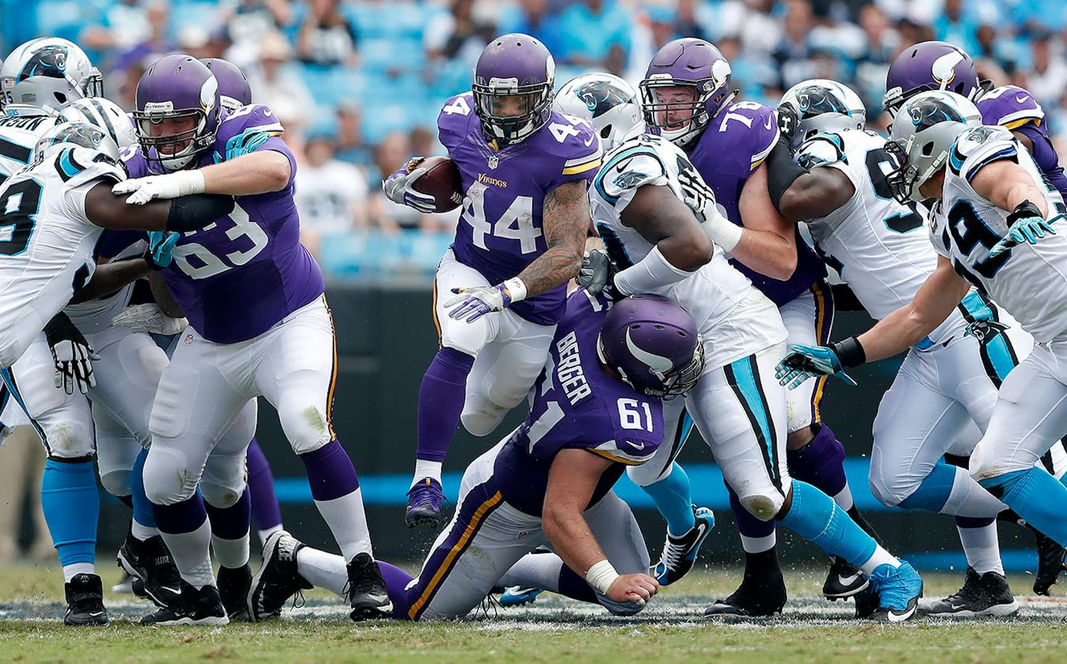 Matt Asiata (44) during a run in the third quarter.
