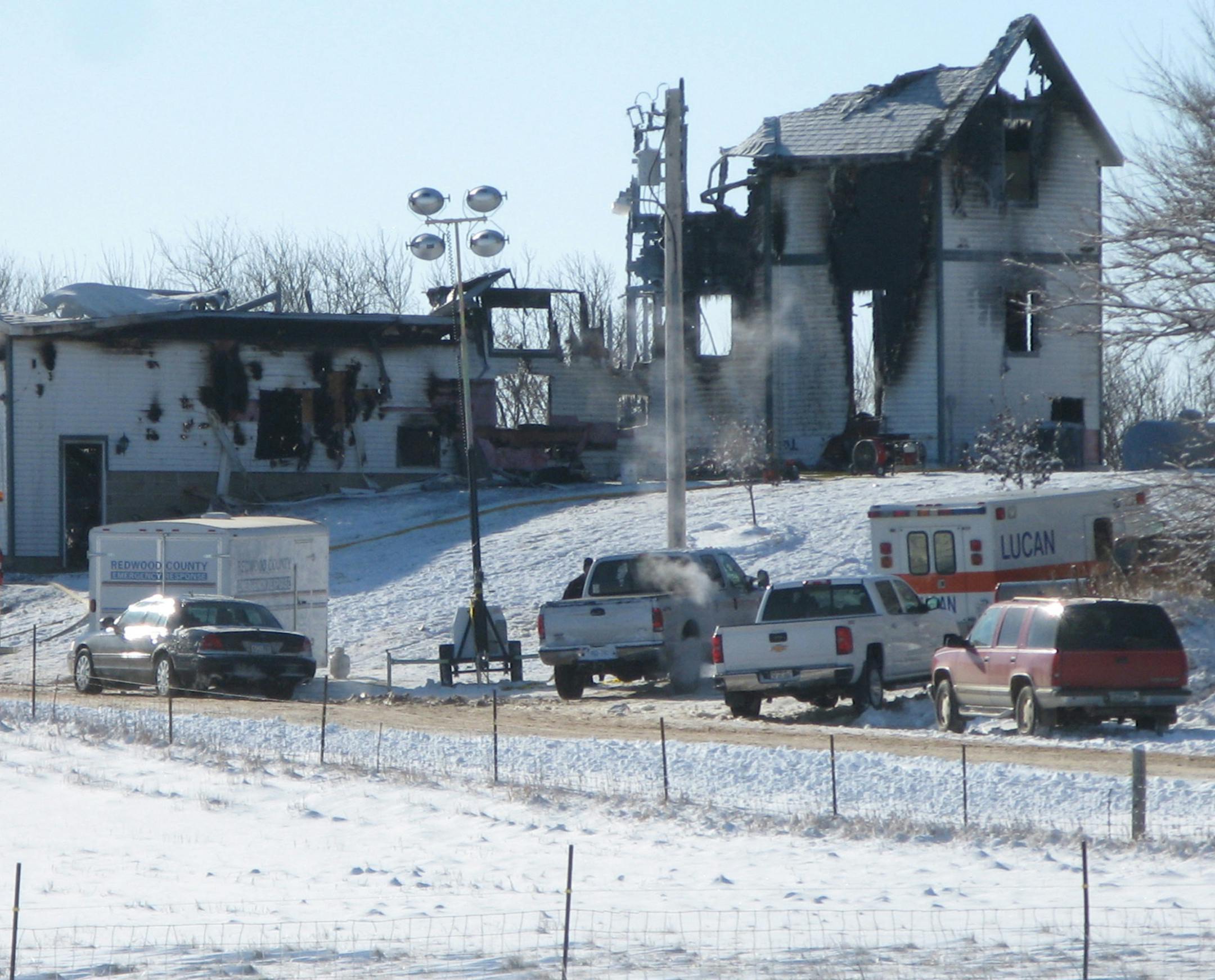 The scene of Wednesday's house fire in rural Lucan, Minnesota. 12/5/13 MANDATORY CREDIT: Deb Gau/Marshall Independent