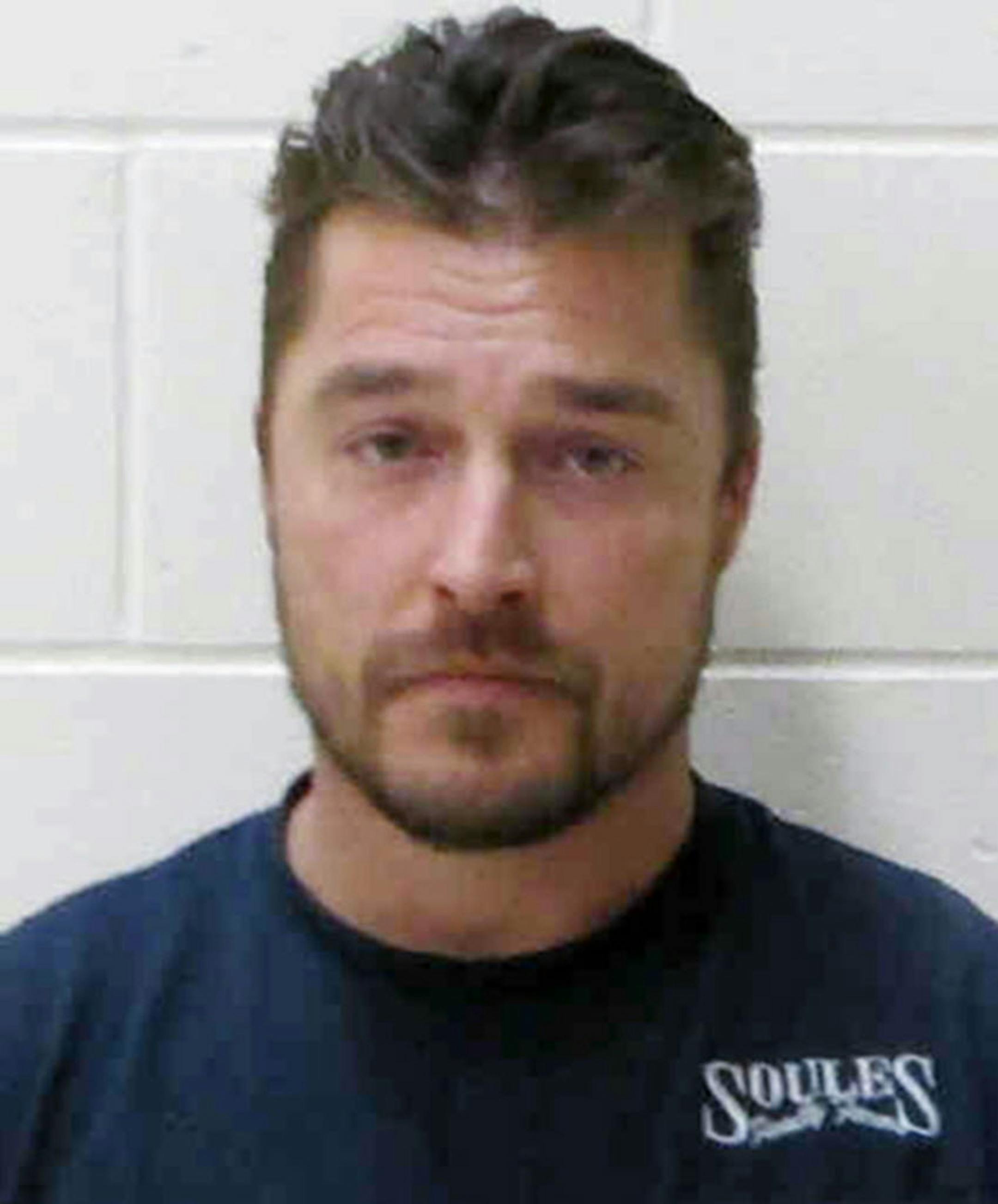 This Tuesday, April 25, 2017, photo provided by the Buchanan County Sheriff's Office in Independence, Iowa, shows Chris Soules, former star of ABC's "The Bachelor," after being booked early Tuesday after his arrest on a charge of leaving the scene of a fatal accident near Arlington, Iowa.