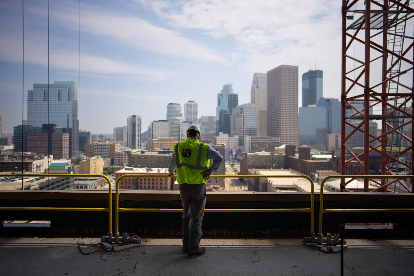 A view of downtown from the 18th floor of a tower in the North Loop Green development. 