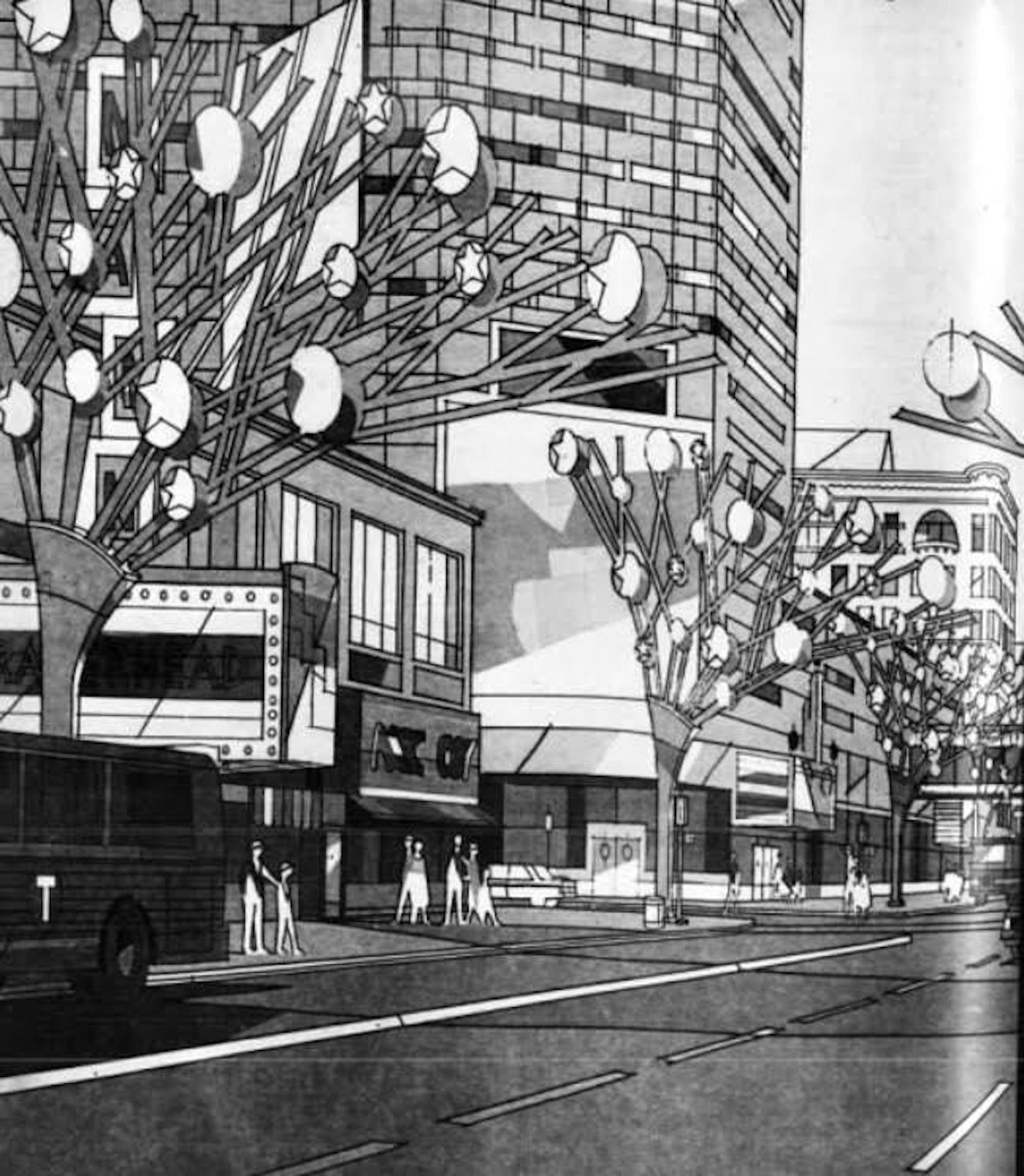 Hennepin metal trees (Photo by newspapers.com)